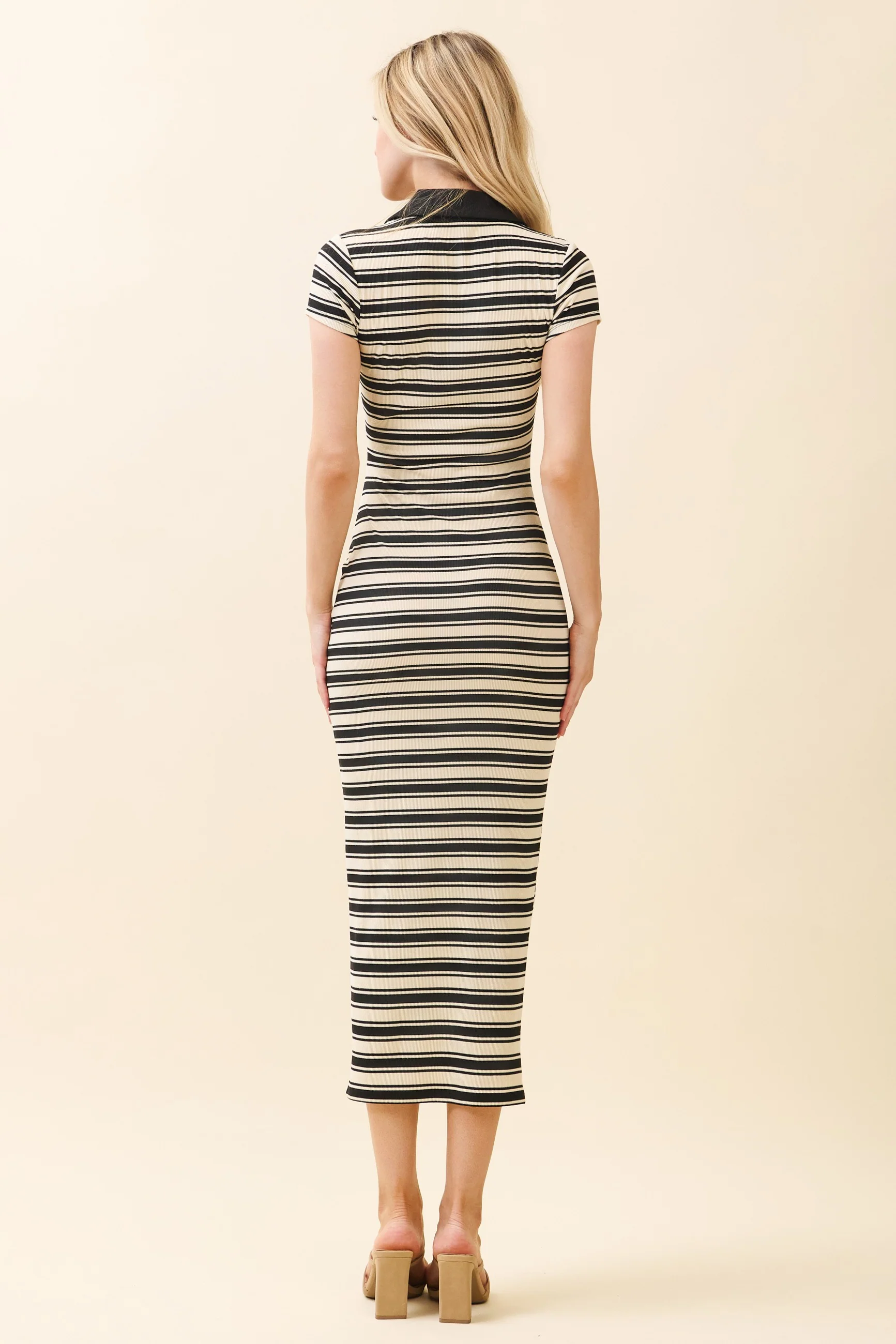 Ivory Striped Collared Midi Dress - Image 4
