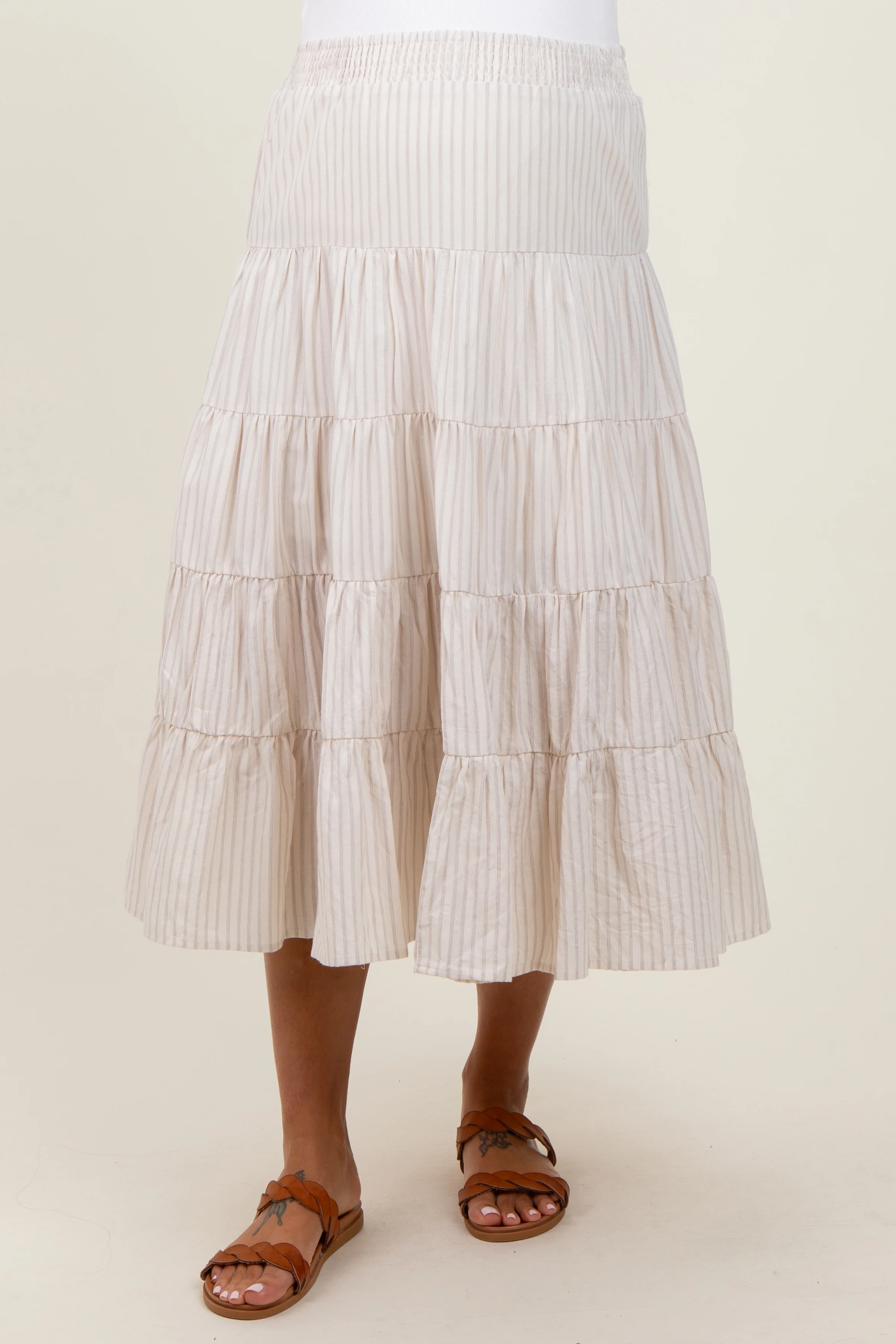 Ivory Striped Tiered Maternity Maxi Skirt - Image 4