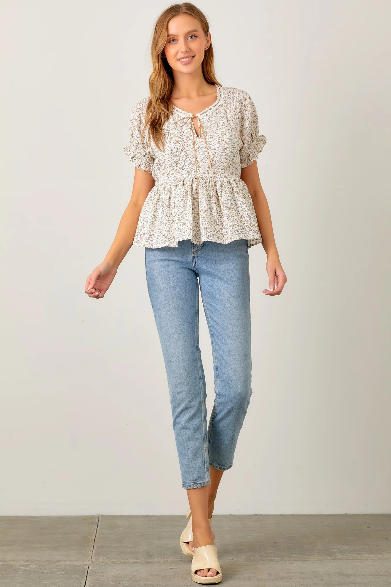 Ivory Taupe Ditsy Floral Blouse - Image 6