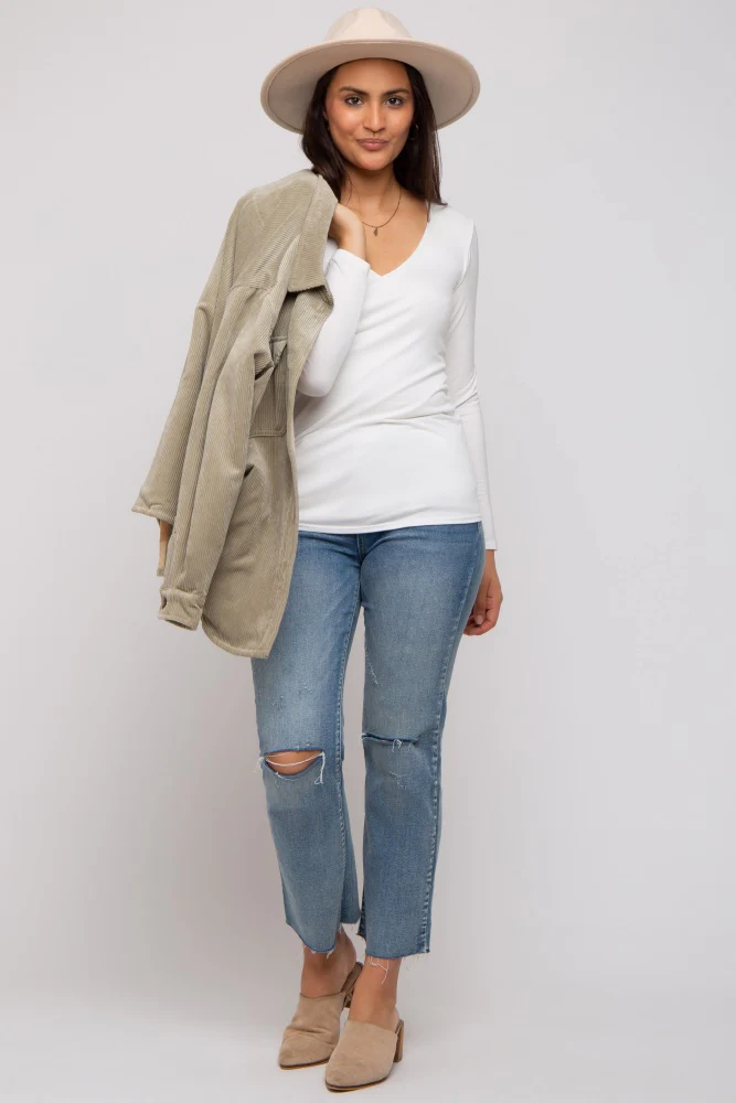 Ivory V-Neck Long Sleeve Top - Image 5