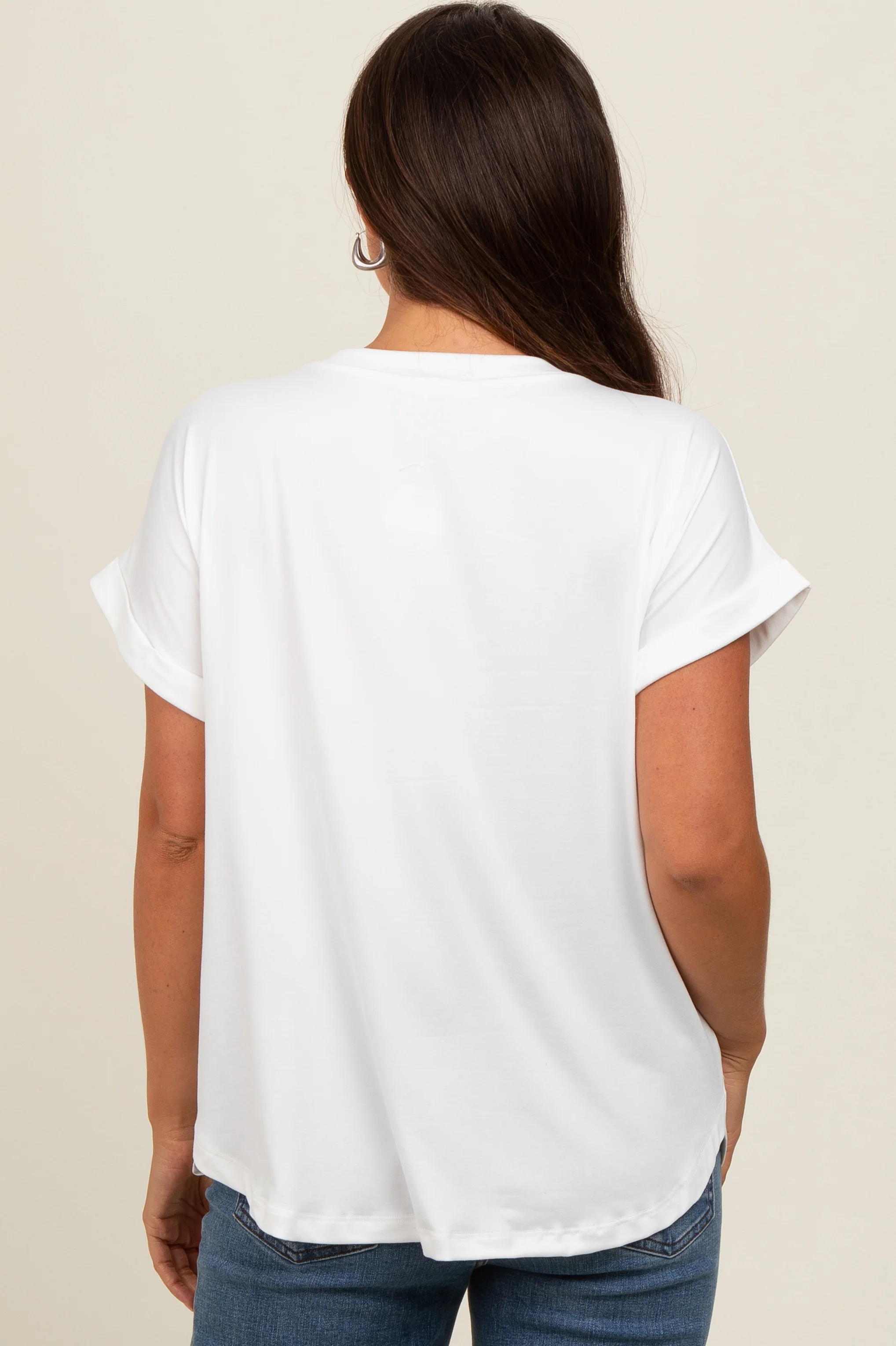 Ivory V-Neck Pocket Short Sleeve Maternity Shirt - Image 3