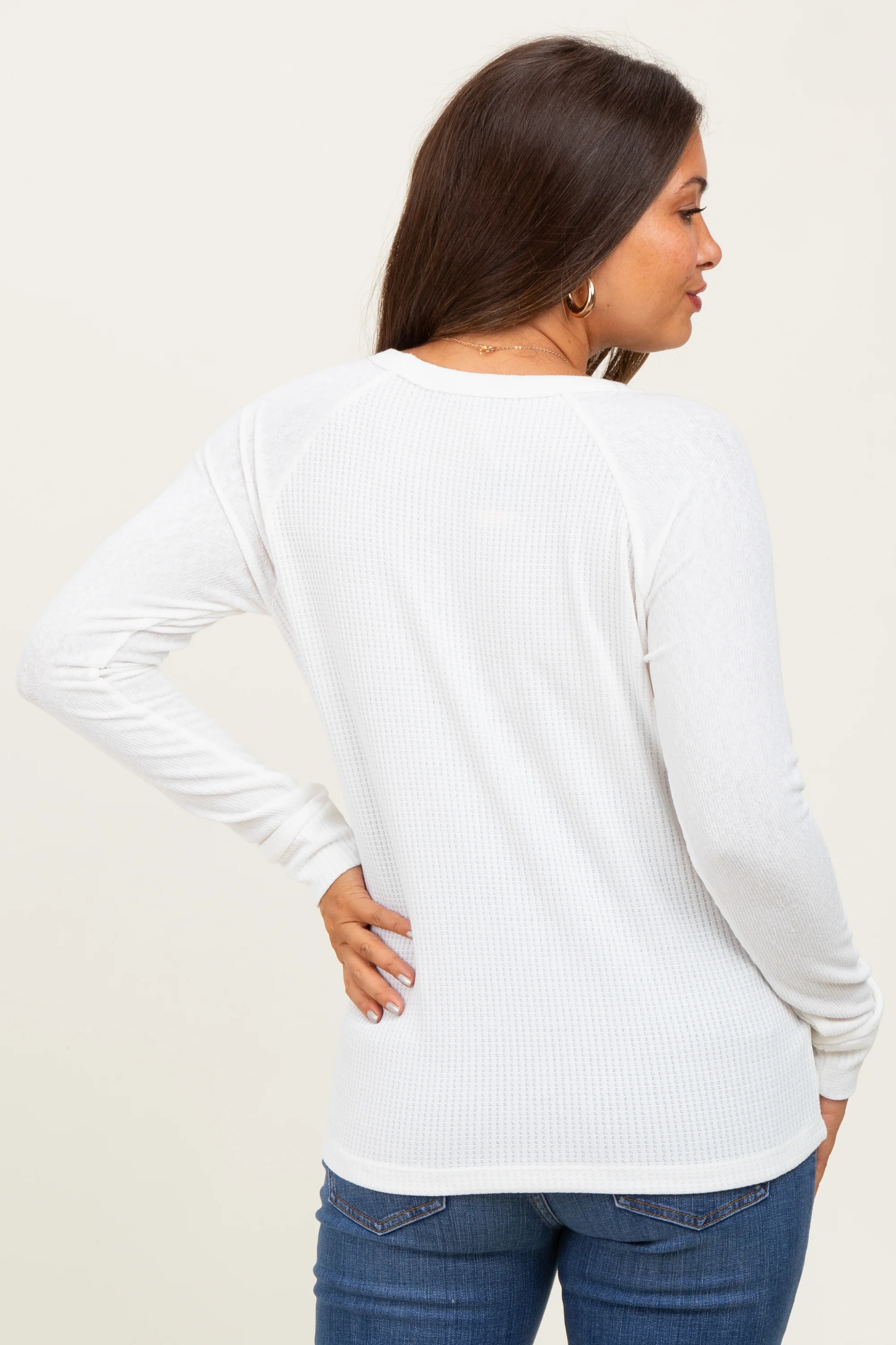 Ivory Waffle Knit Maternity Long Sleeve Top - Image 4
