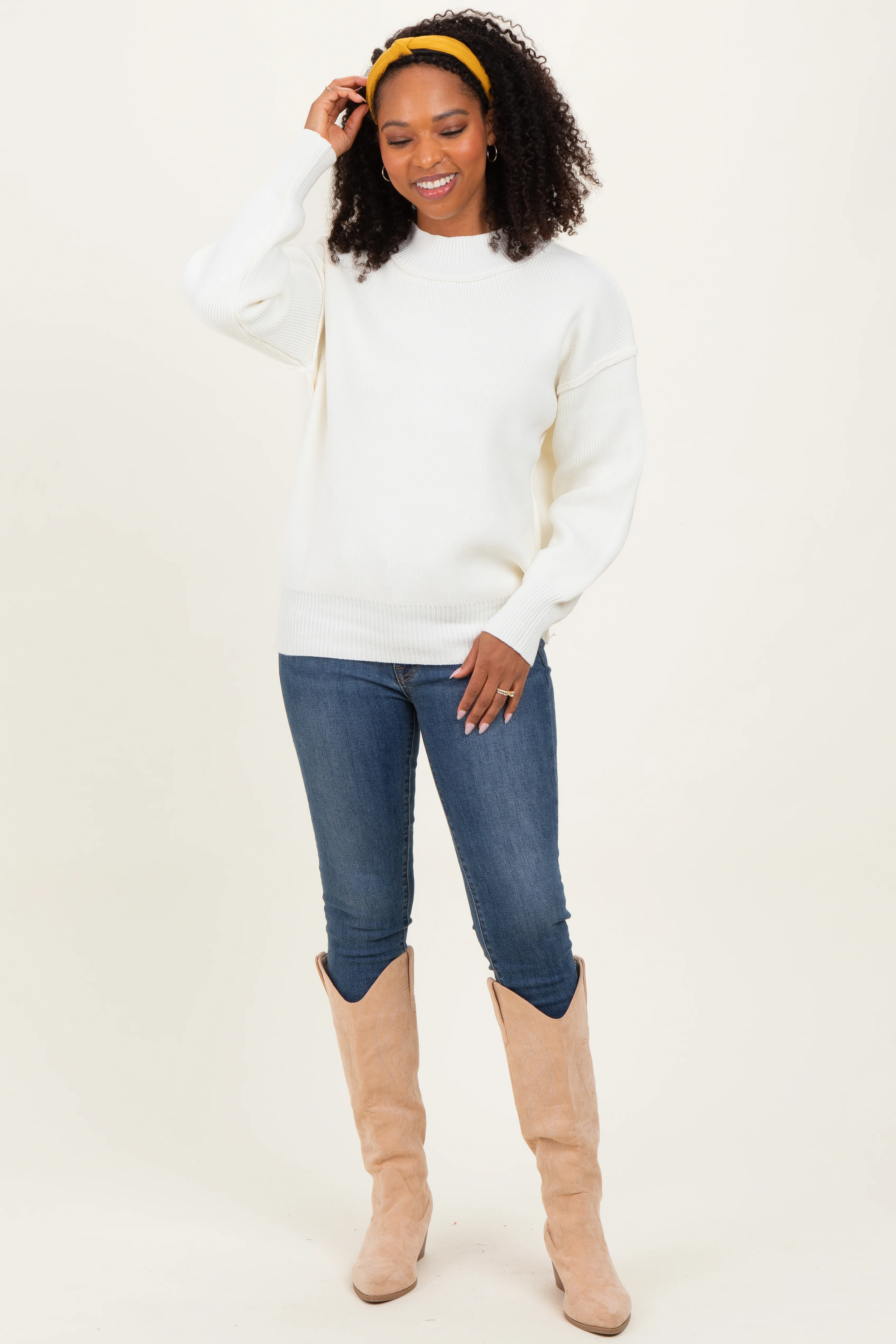 Ivory Wide Neck Drop Shoulder Sweater - Image 2