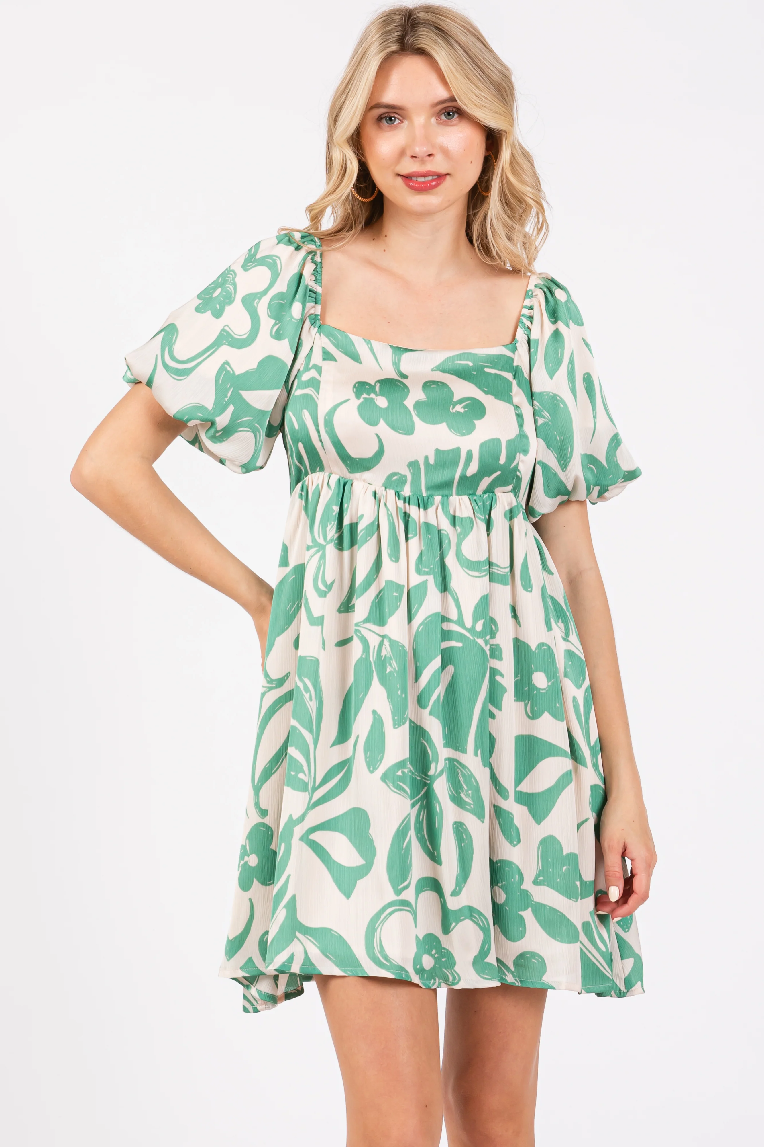 Jade Floral Puff Sleeve Maternity Dress - Image 6