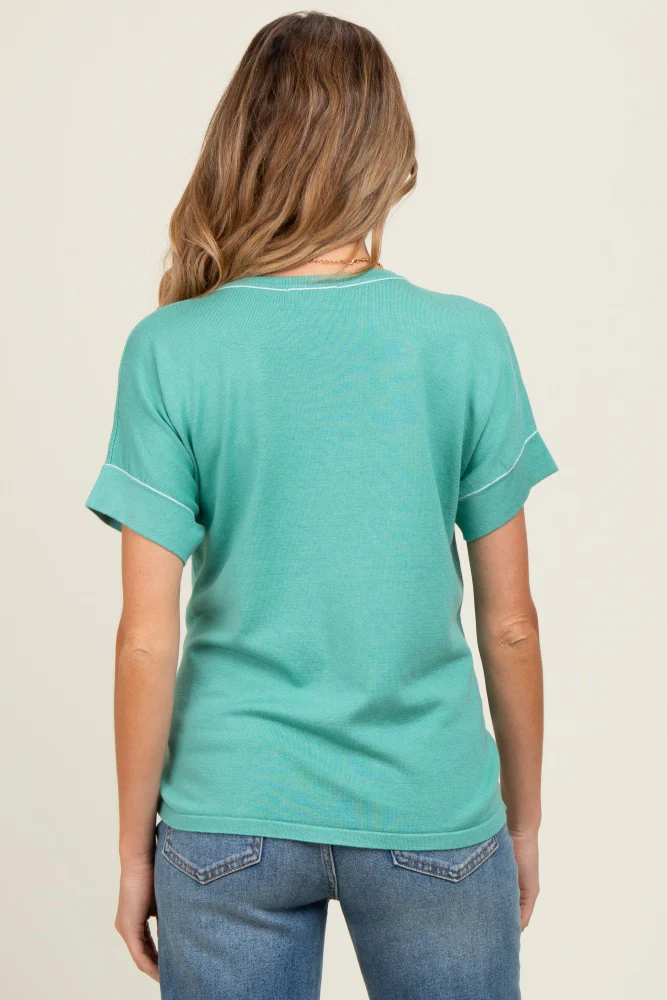 Jade Knit Stitch Accent Maternity Short Sleeve Top - Image 5