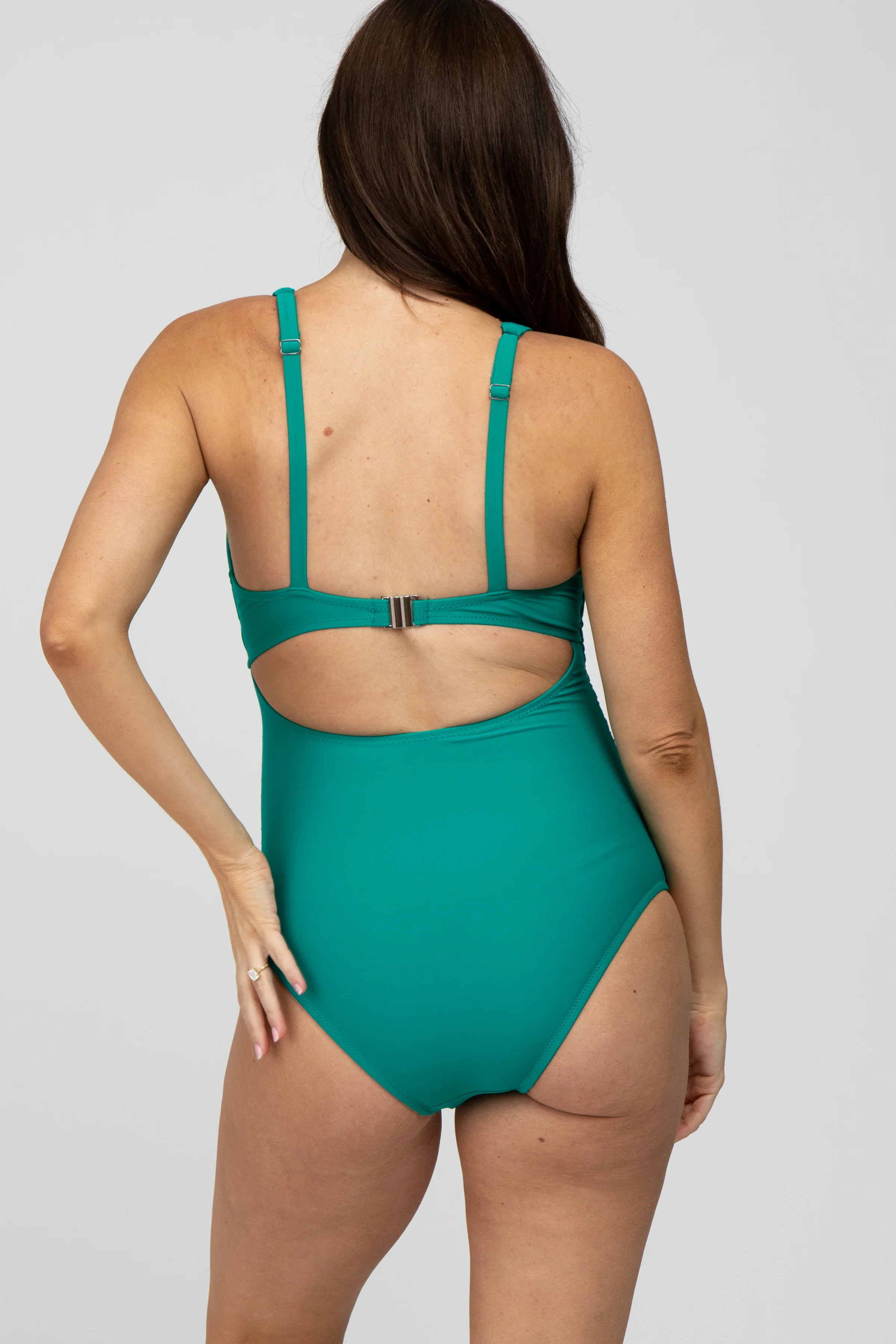 Jade Ruched Sides Front Cutout Maternity One Piece Swimsuit - Image 4