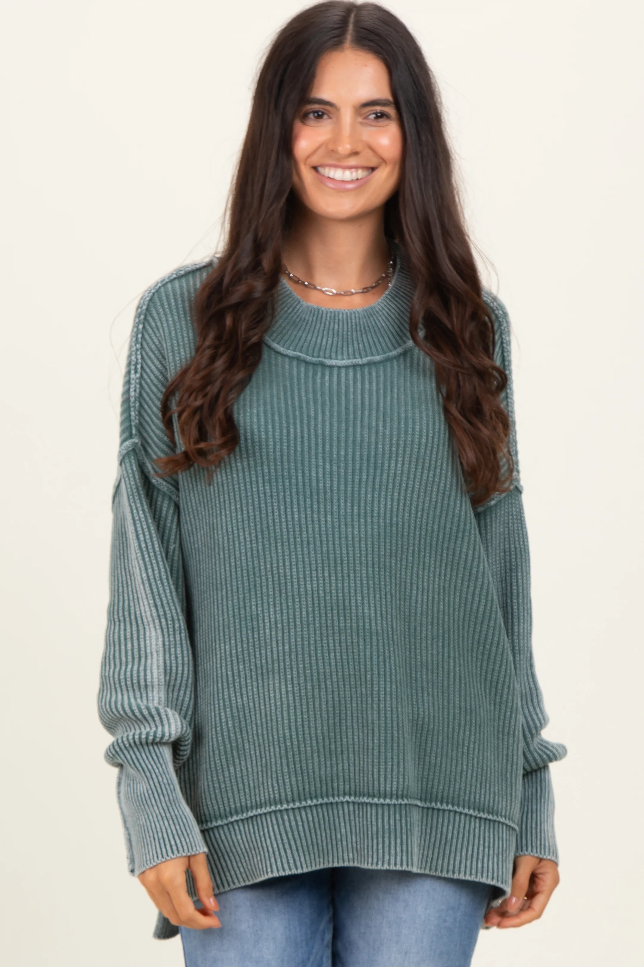 Jade Washed Side Slit Oversized Maternity Sweater - Image 5