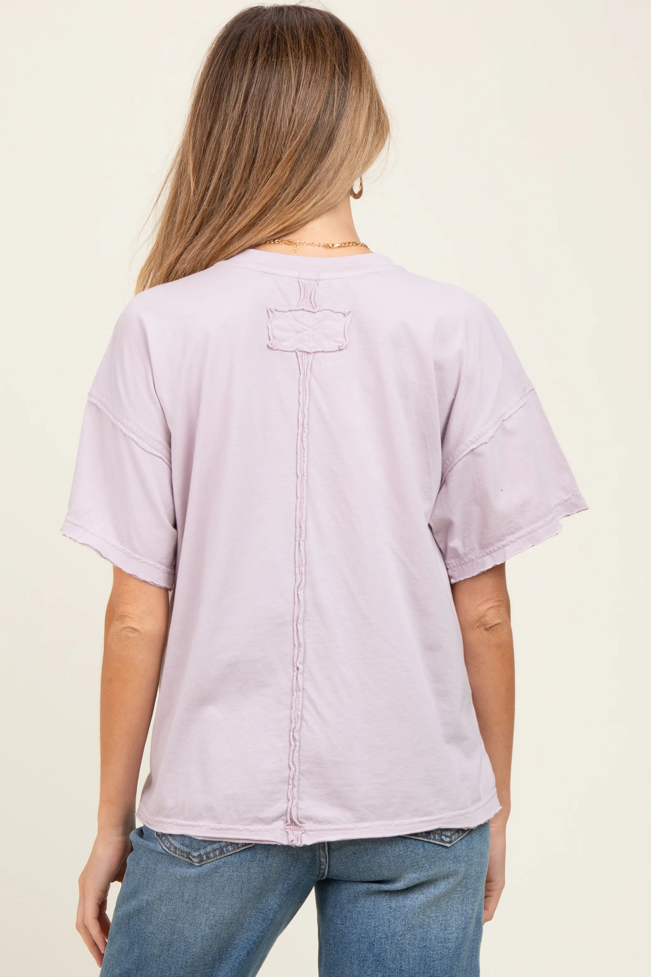 Lavender Boxy Raw Edge Maternity Short Sleeve Tee - Image 4