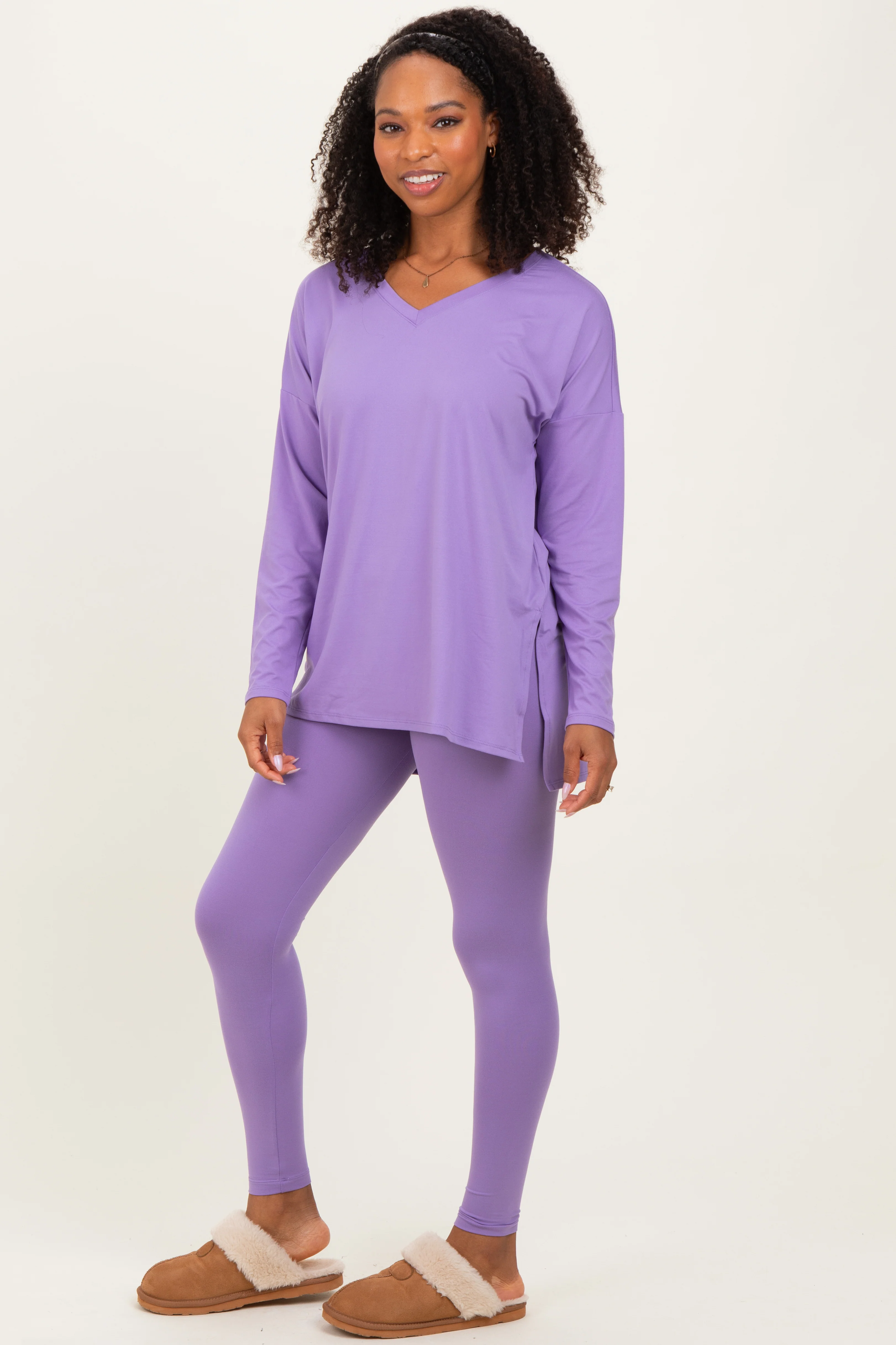 Lavender Brushed Knit Oversized Top and Legging Set - Image 3
