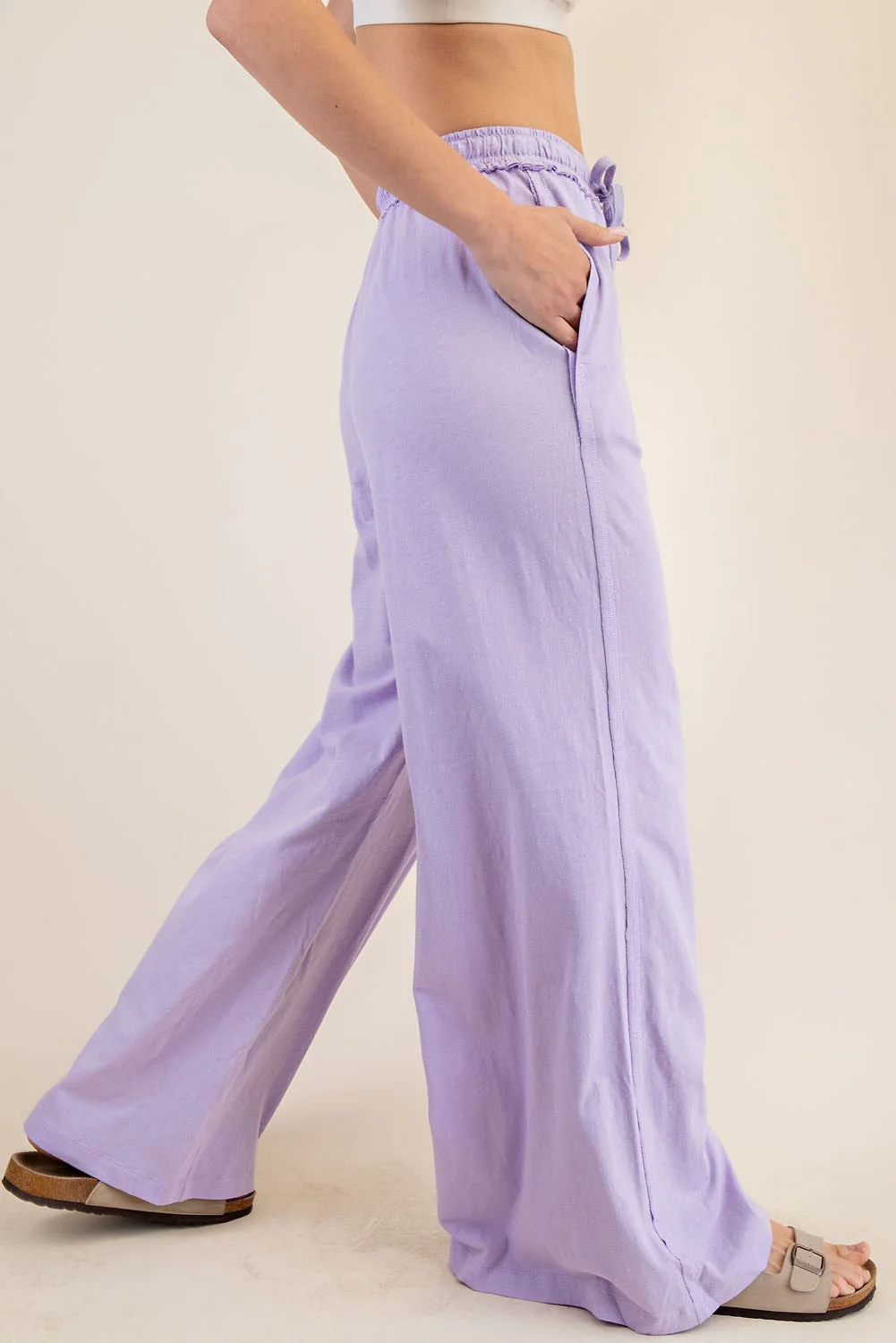 Lavender Drawstring Wide Leg Lounge Pant - Image 3