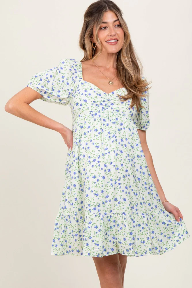 Lavender Floral Babydoll Maternity Mini Dress - Image 2