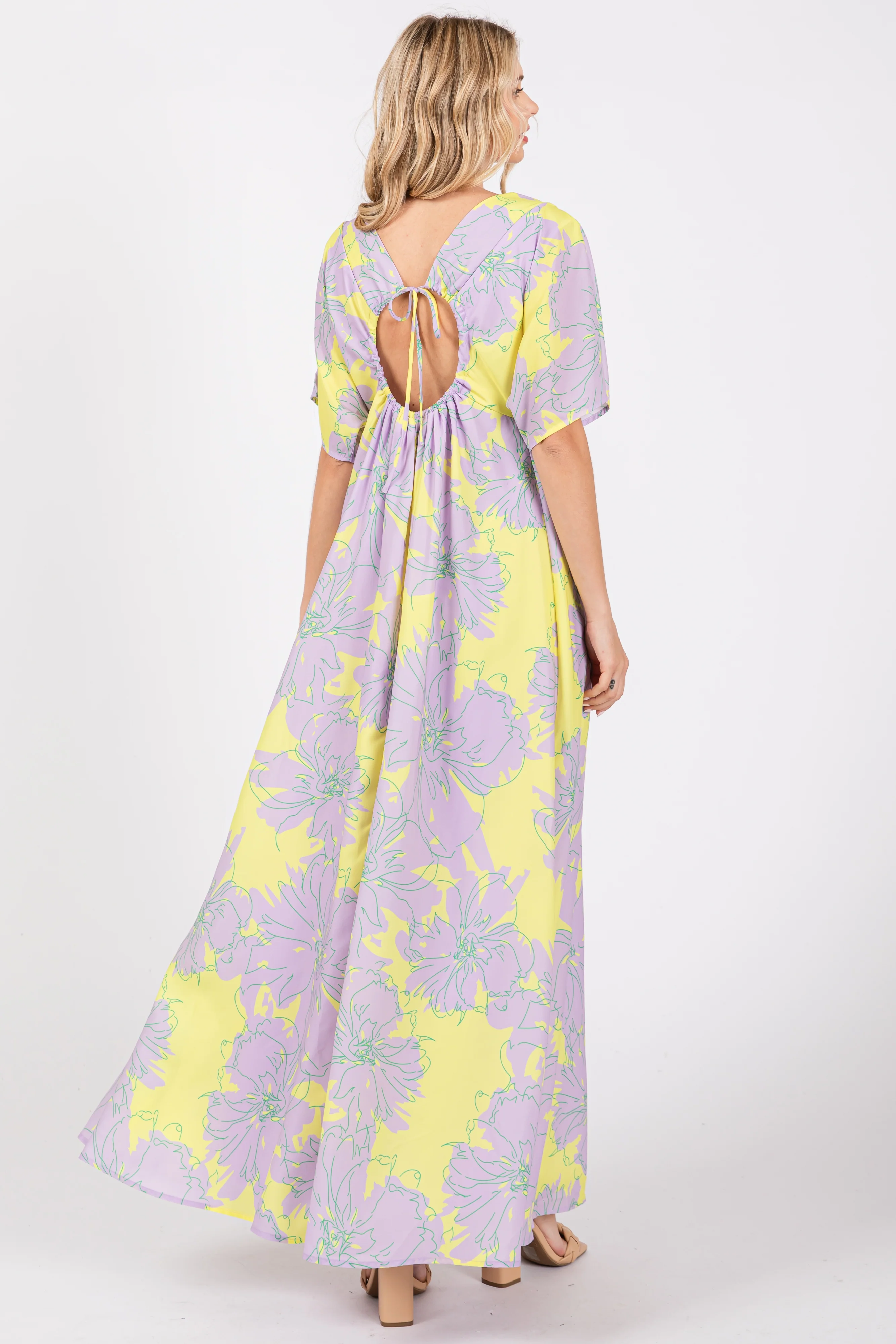 Lavender Floral Back Cutout Maxi Dress - Image 3