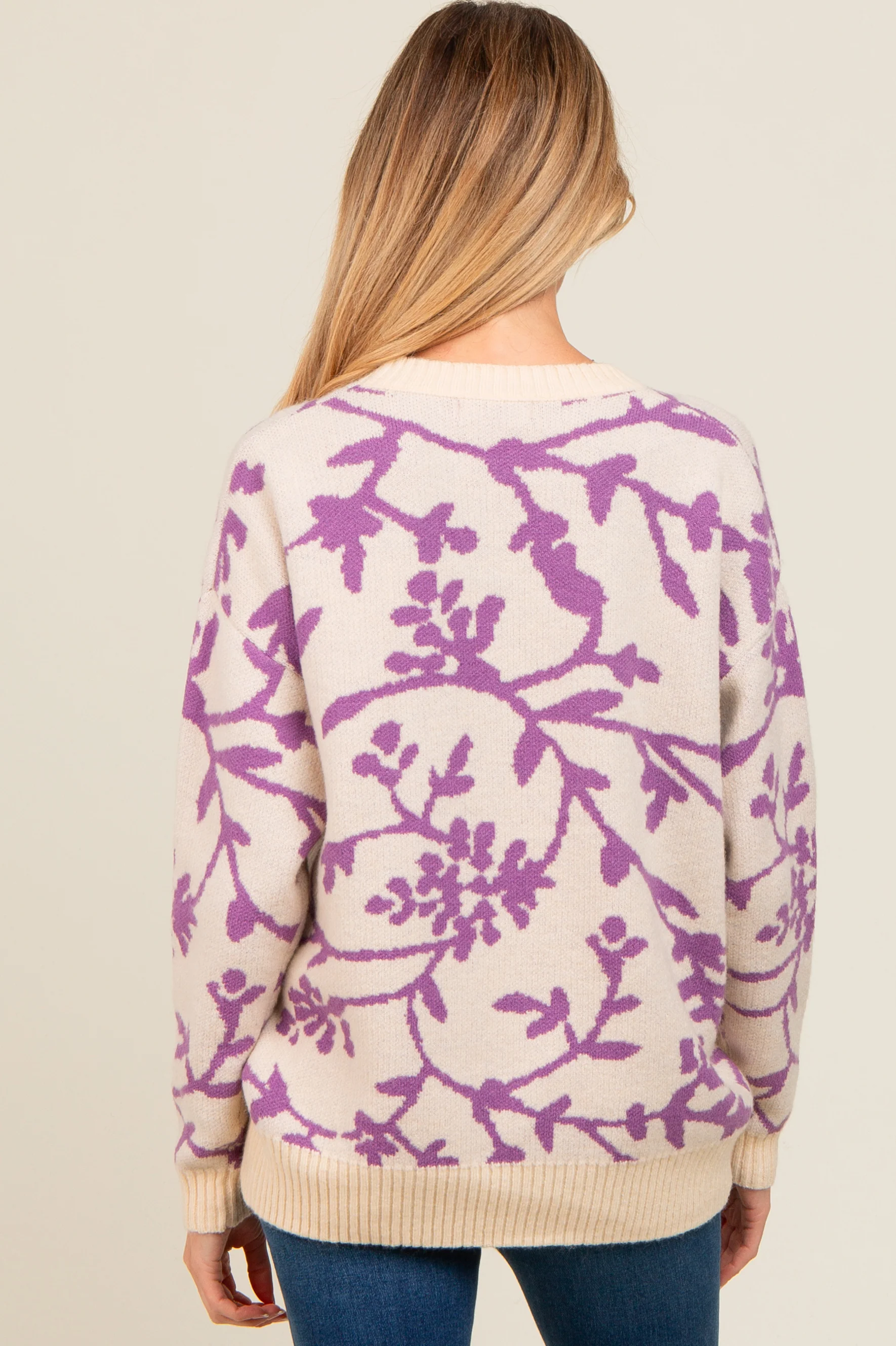 Lavender Floral Drop Shoulder Maternity Sweater - Image 4