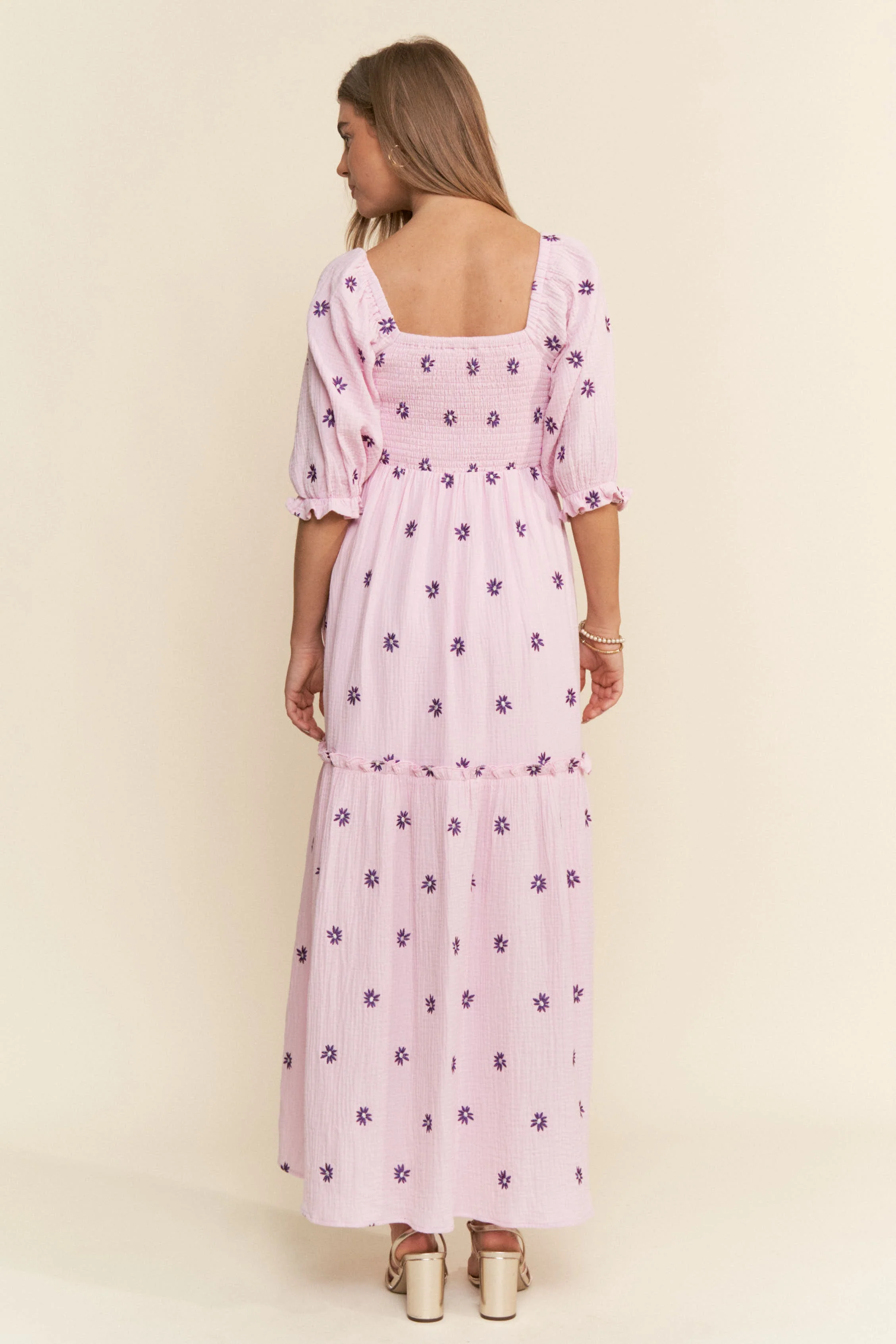 Lavender Floral Smocked Puff Sleeve Maxi Dress - Image 3