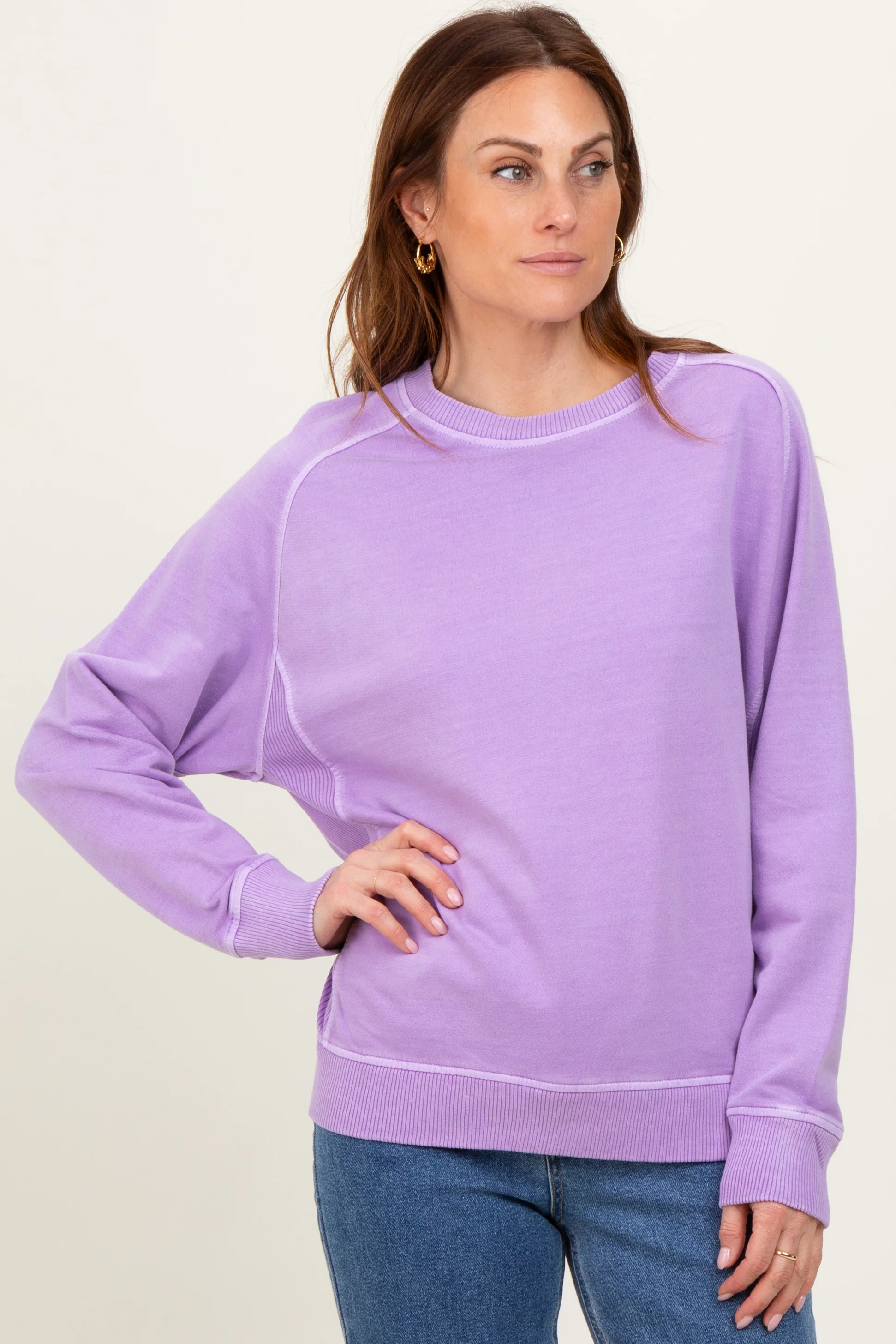 Lavender French Terry Vintage Wash Maternity Pullover - Image 5