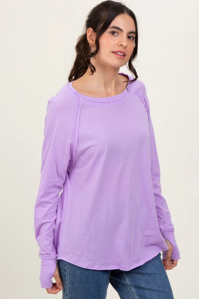 Lavender Heather Exposed Seam Long Sleeve Top - Image 3