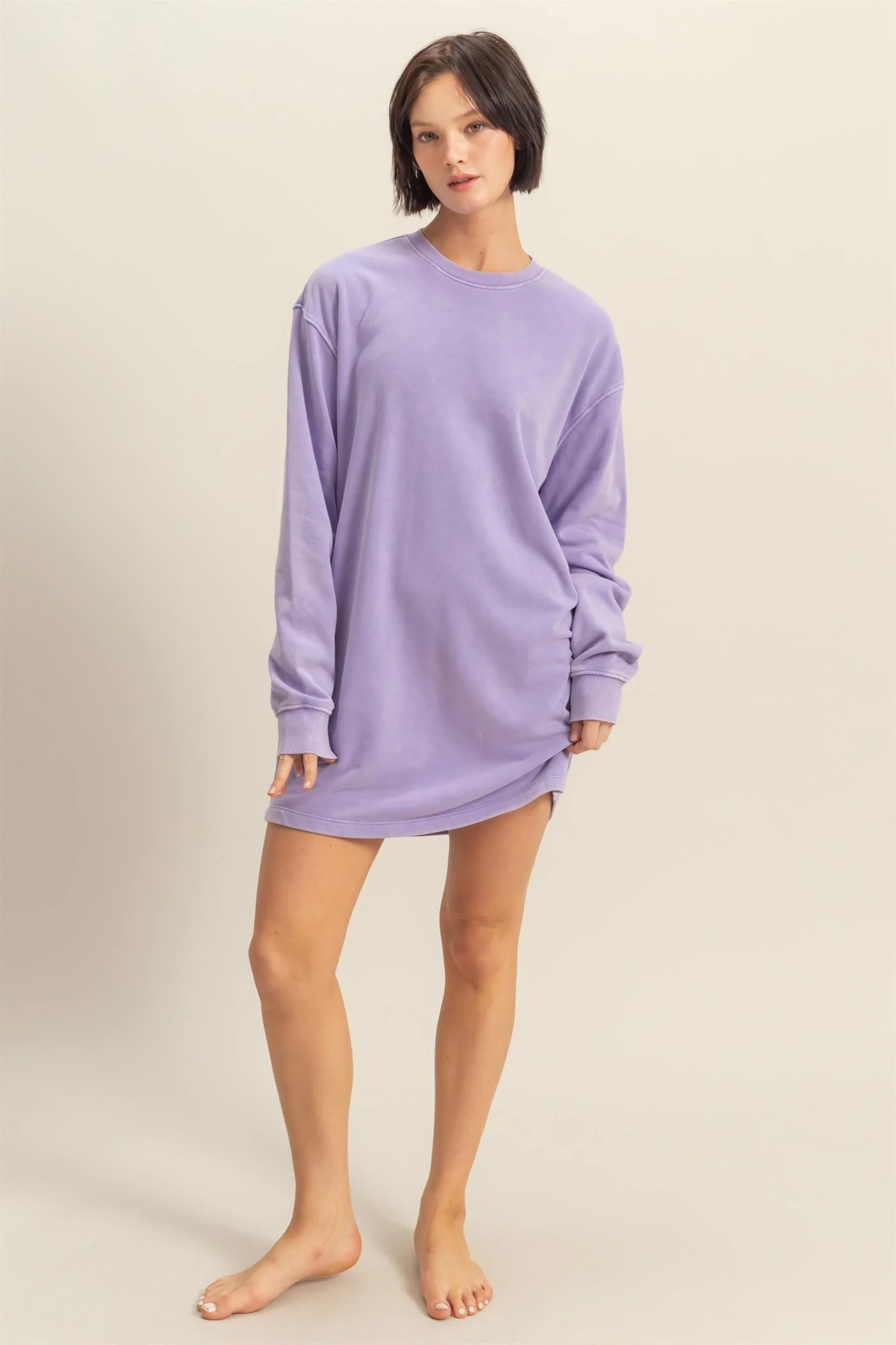 Lavender Long Sleeve Oversized Sweatshirt Maternity Mini Dress - Image 4
