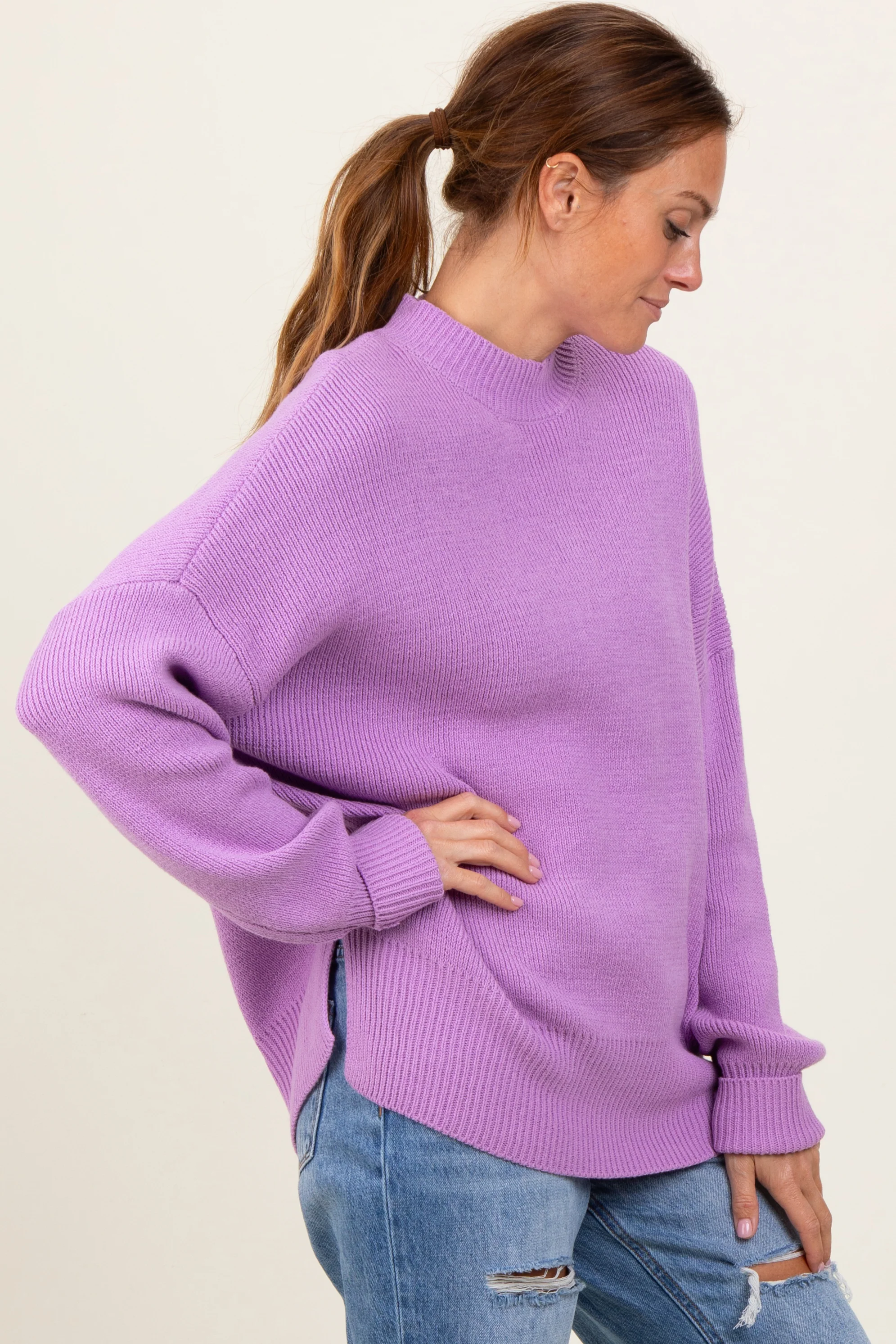 Lavender Mock Neck Basic Sweater - Image 3