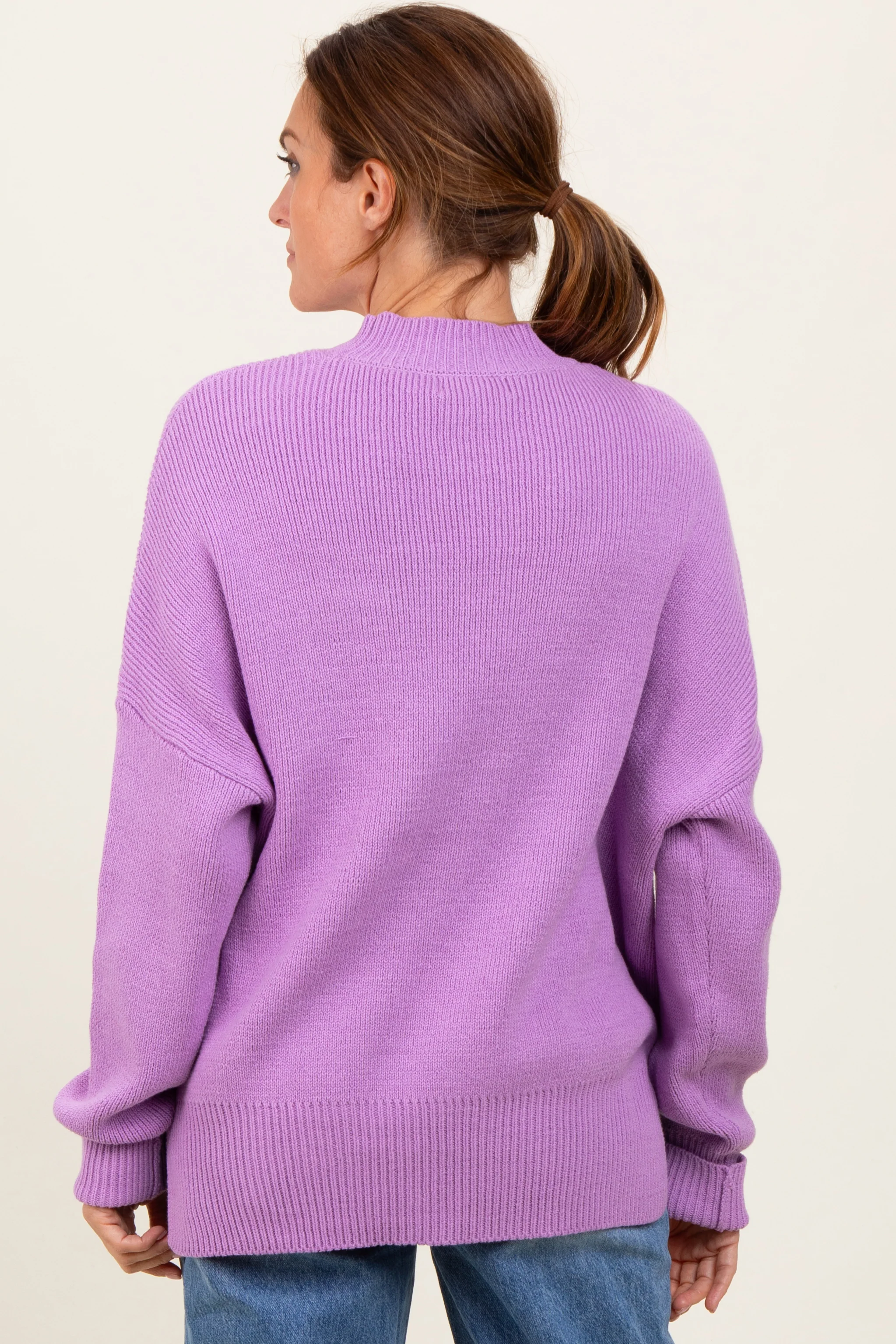 Lavender Mock Neck Basic Sweater - Image 4