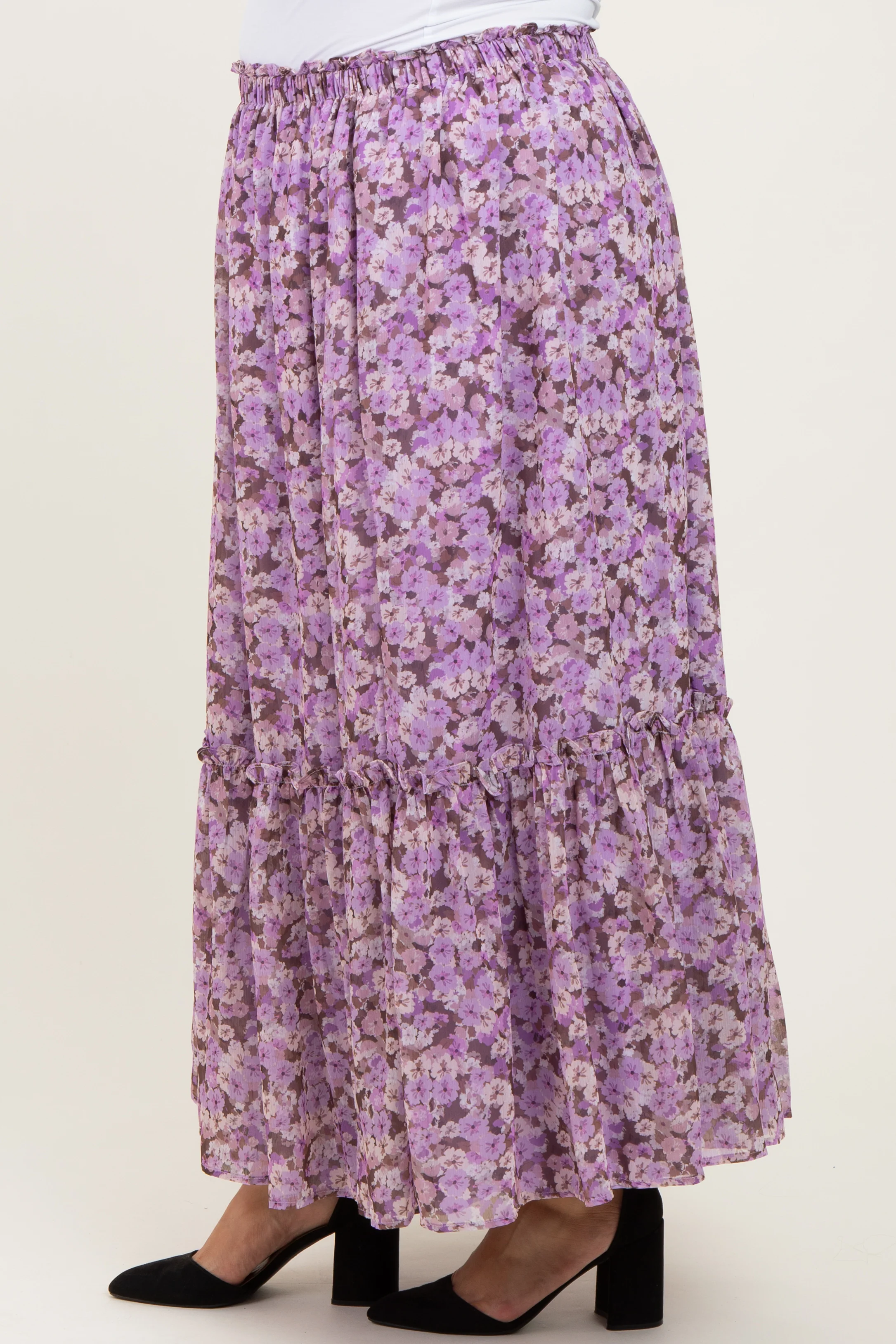 Lavender Smocked Waist Tiered Plus Maxi Skirt - Image 4