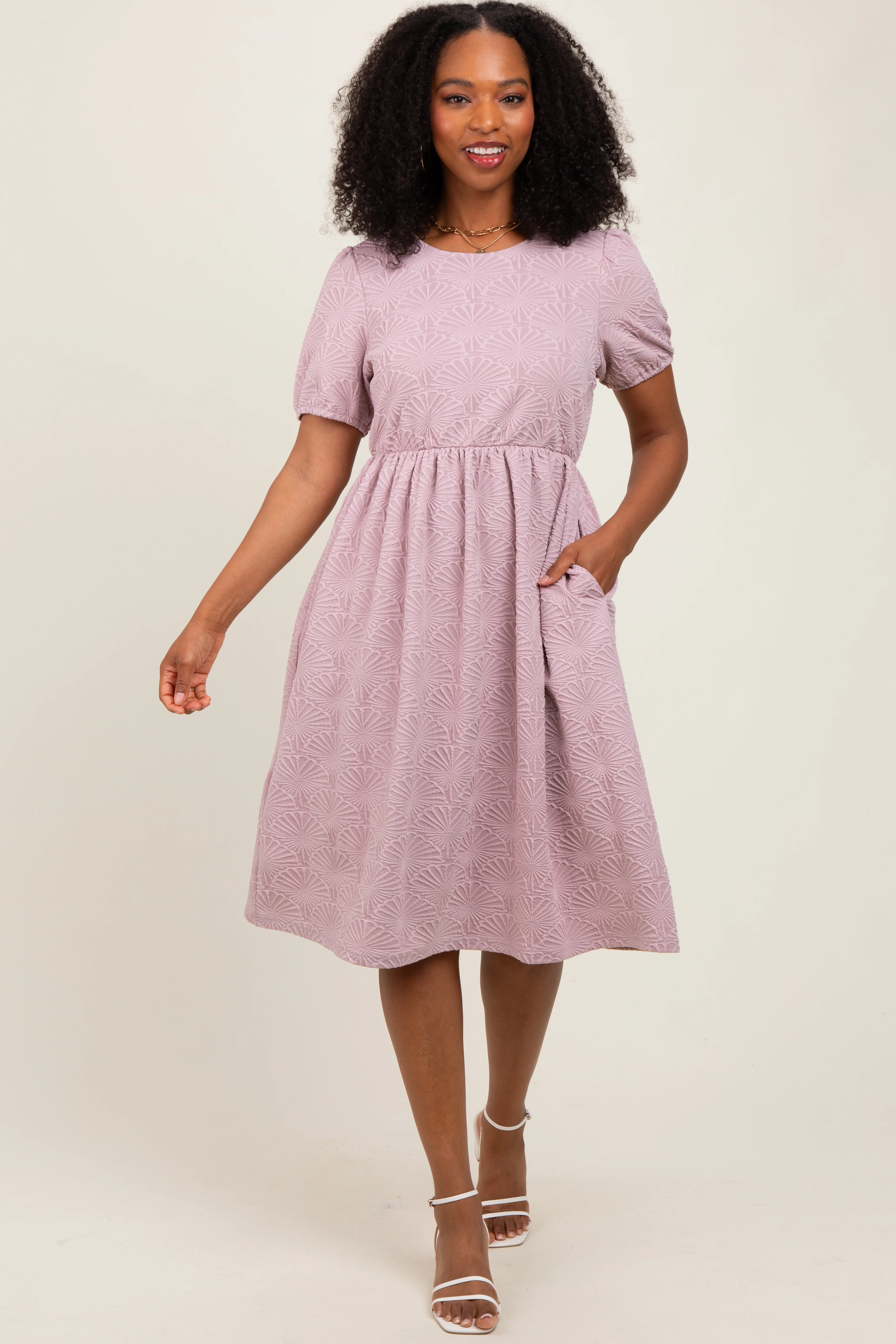 Lavender Textured Knit Midi Dress