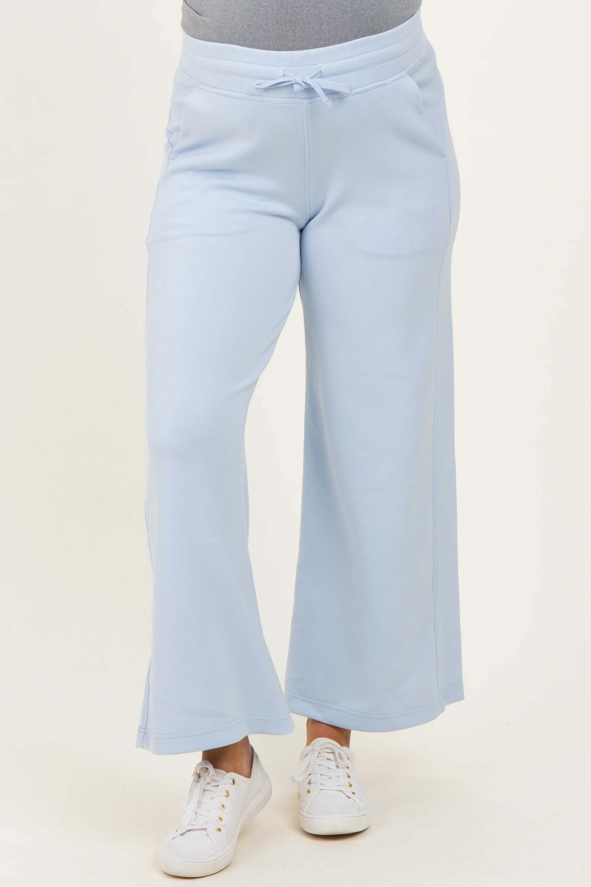 Light Blue Ankle Wide Leg Maternity Lounge Pants - Image 3