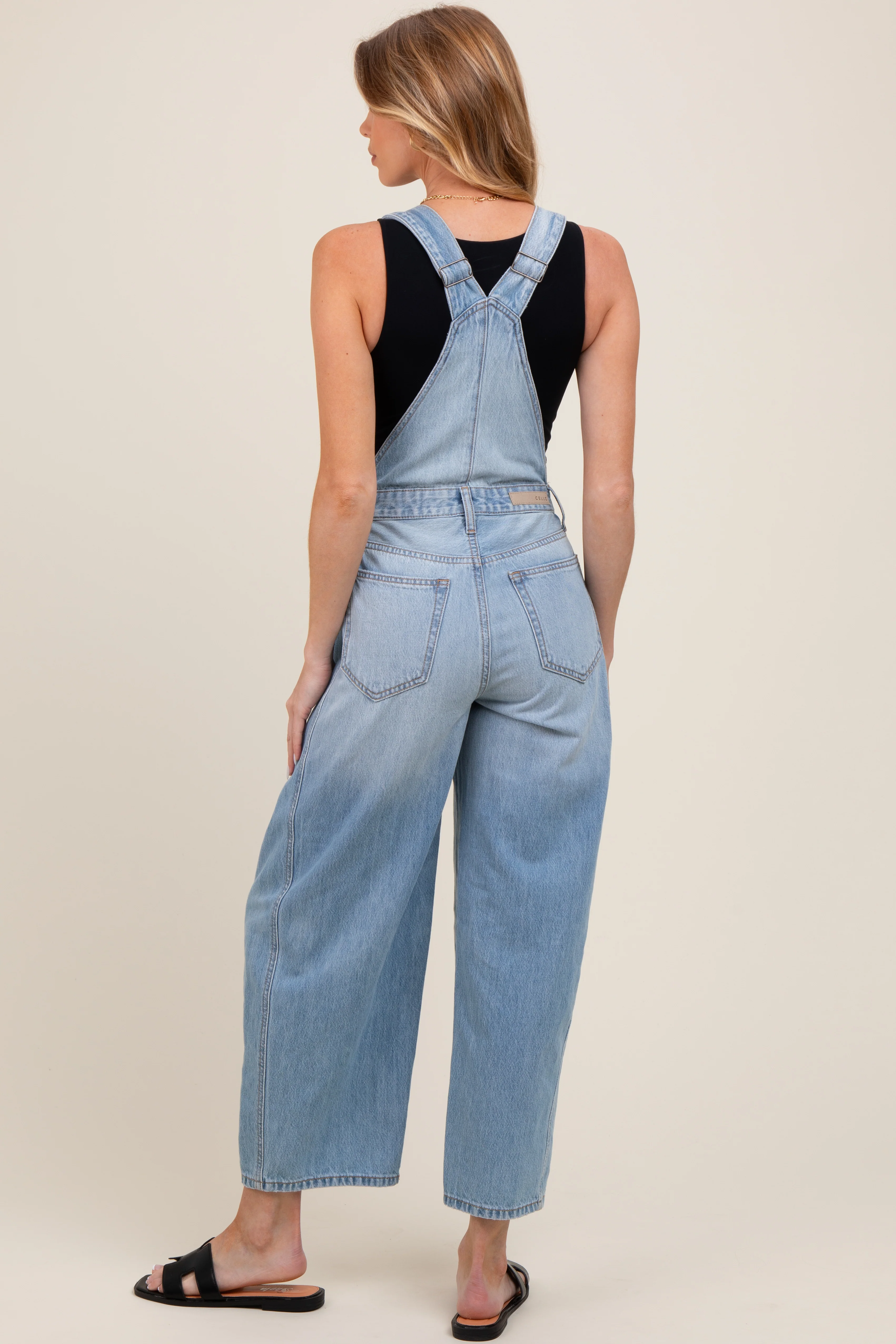 Light Blue Barrel Leg Maternity Overalls - Image 4