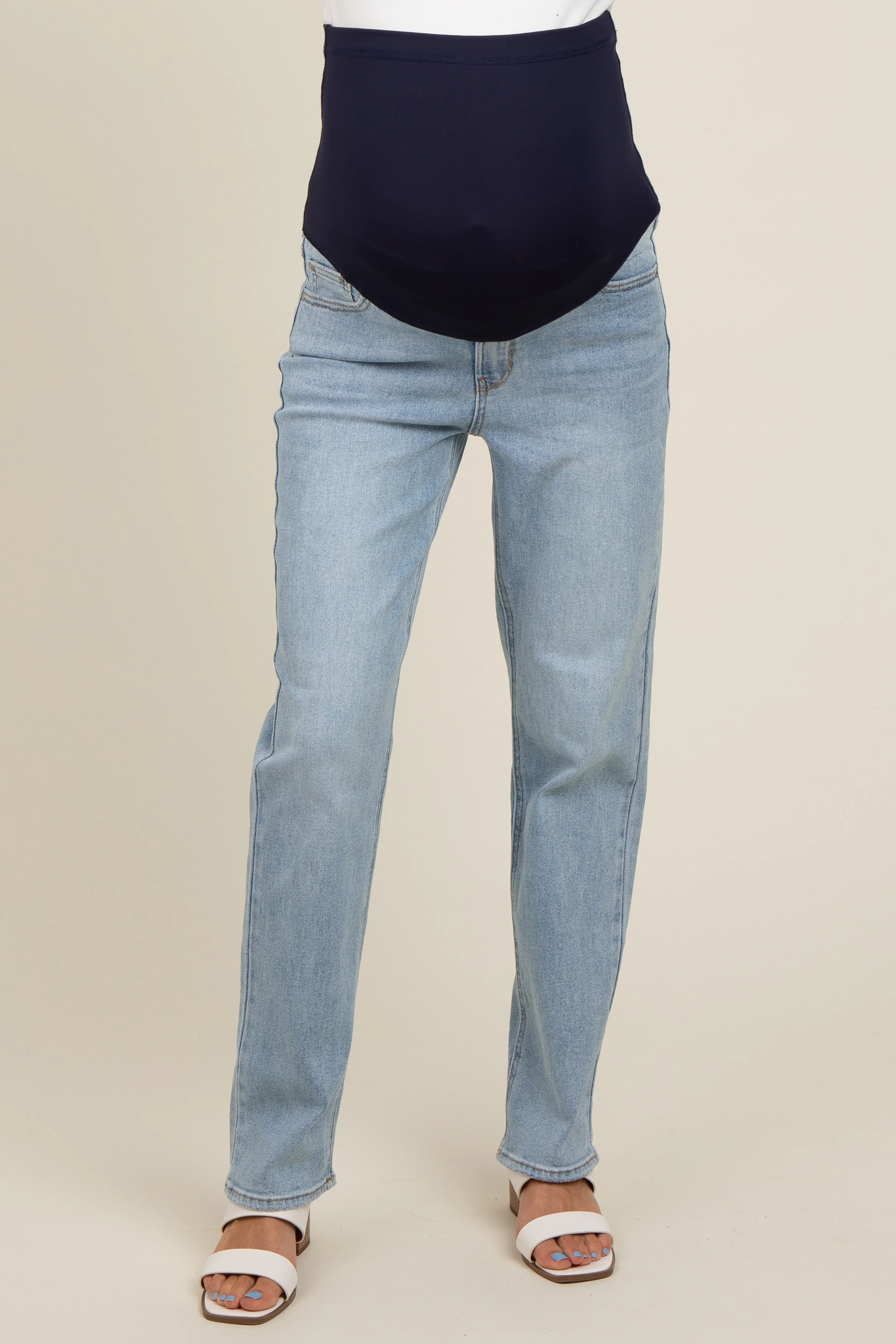 Light Blue Basic Maternity Straight Leg Jeans - Image 3