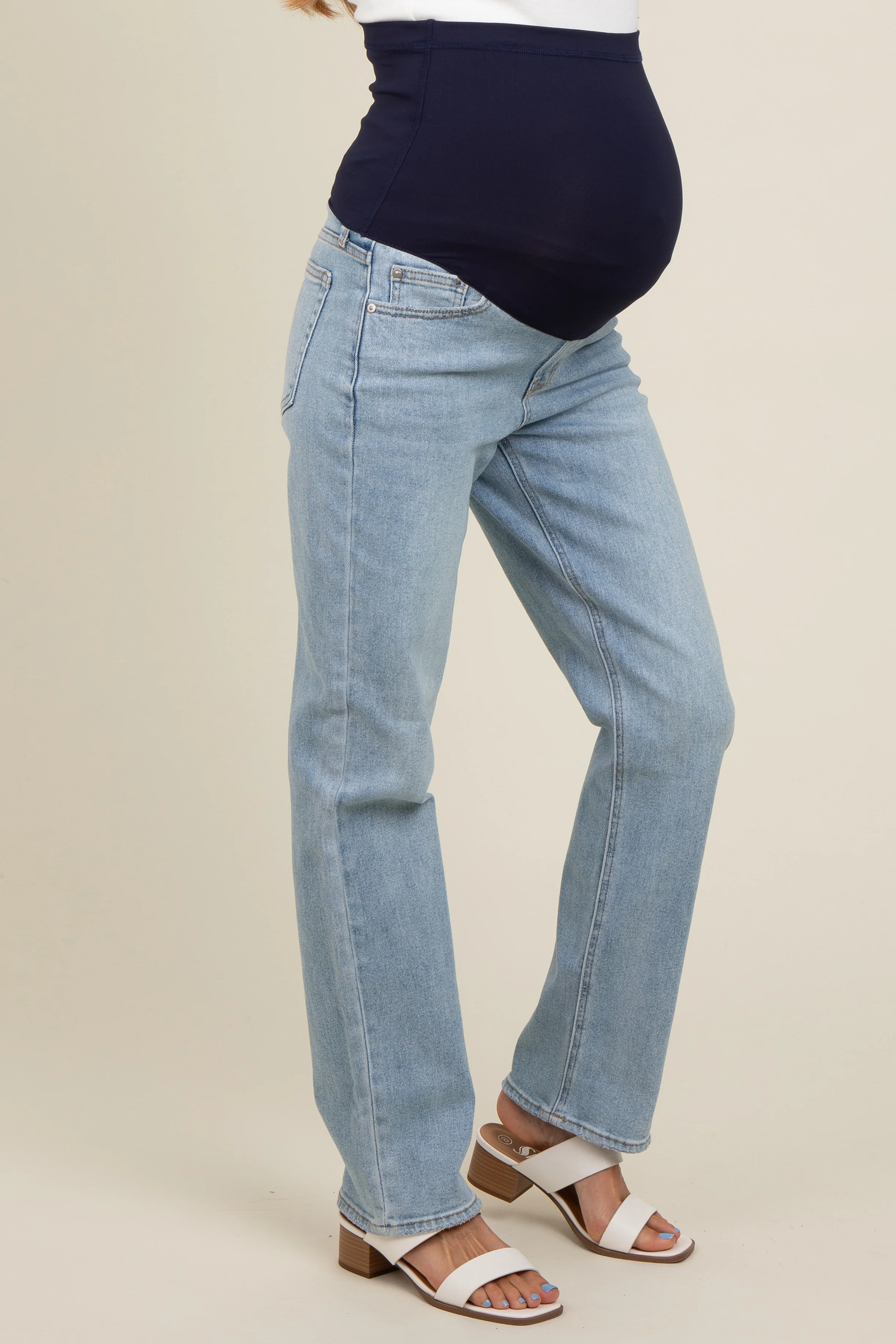 Light Blue Basic Maternity Straight Leg Jeans - Image 4