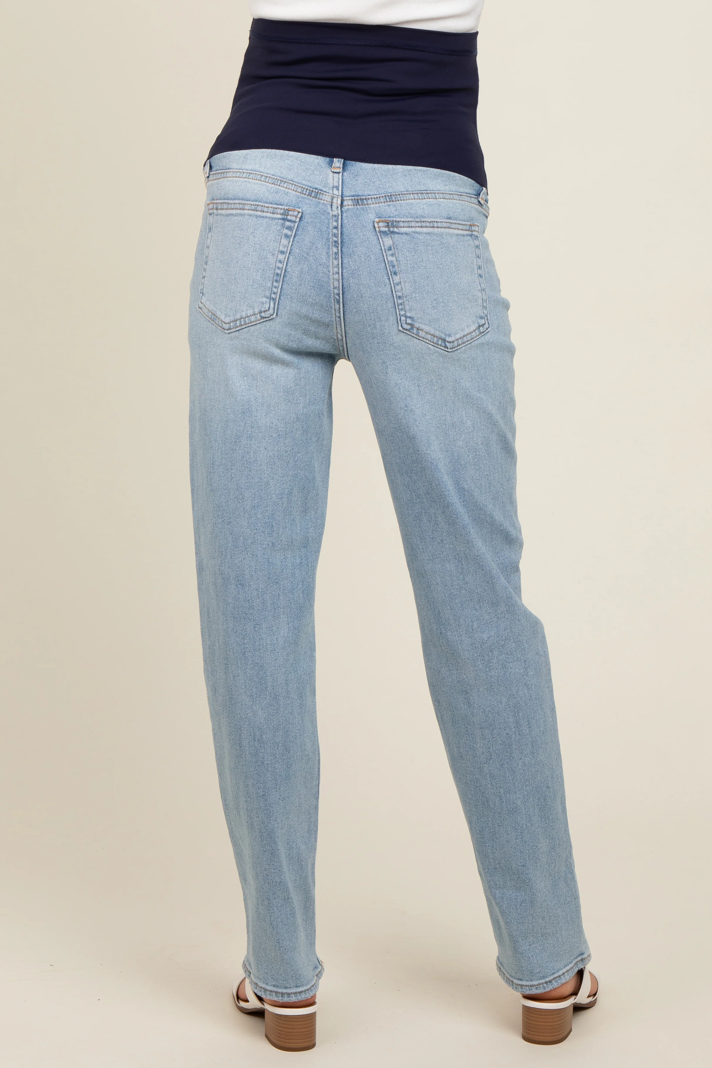 Light Blue Basic Maternity Straight Leg Jeans - Image 5