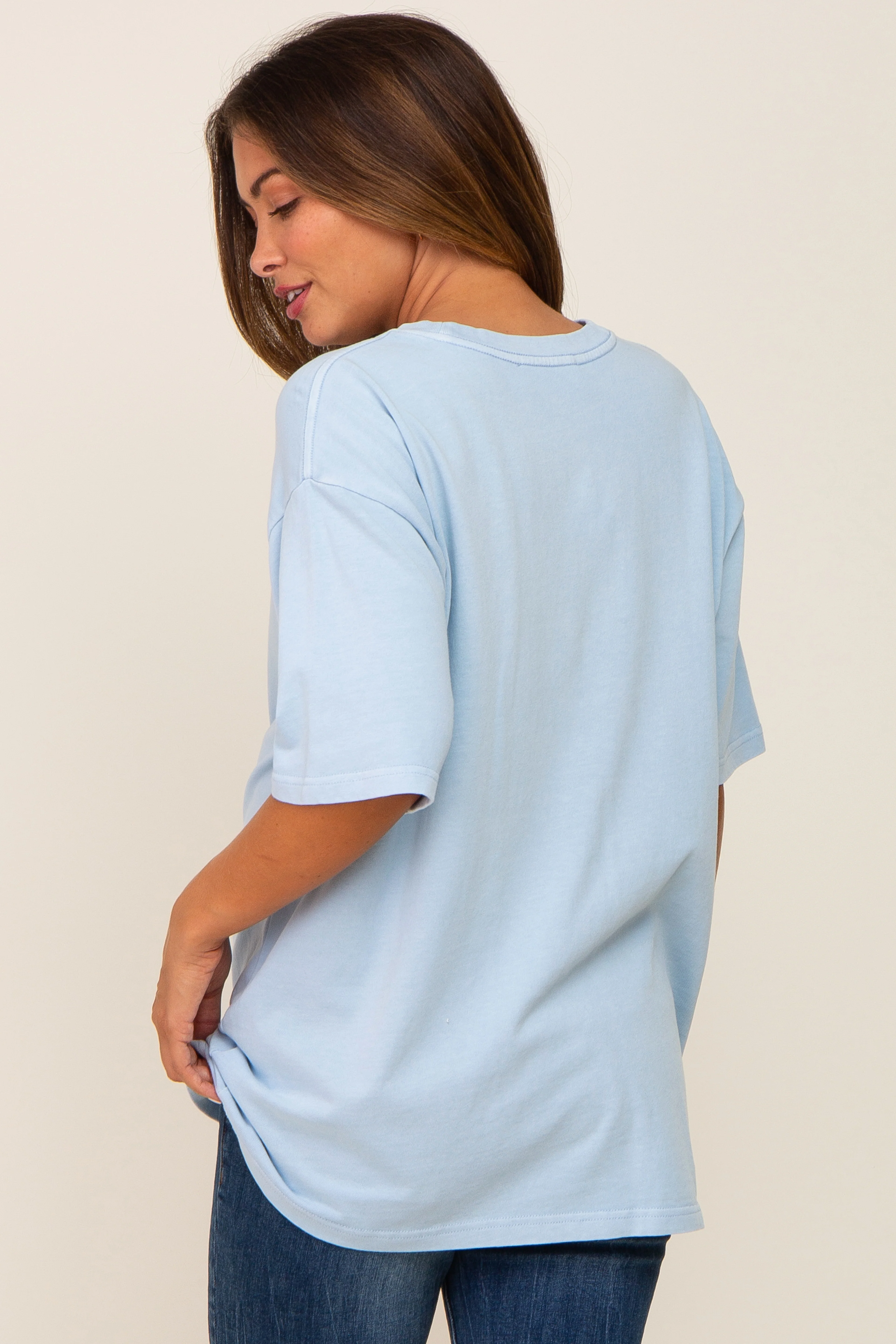 Light Blue Basic Oversized Maternity T-Shirt - Image 3