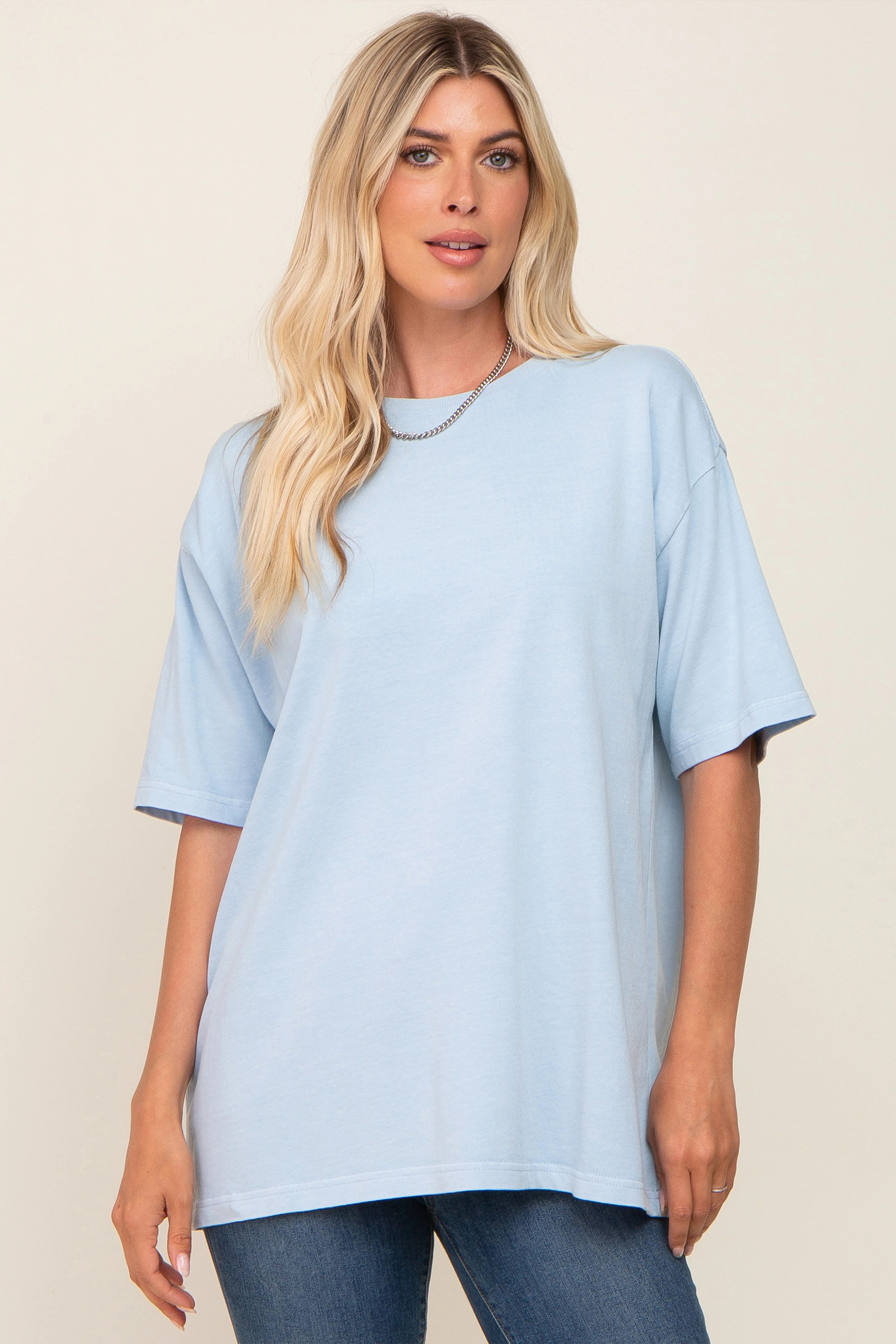 Light Blue Basic Oversized Maternity T-Shirt - Image 5