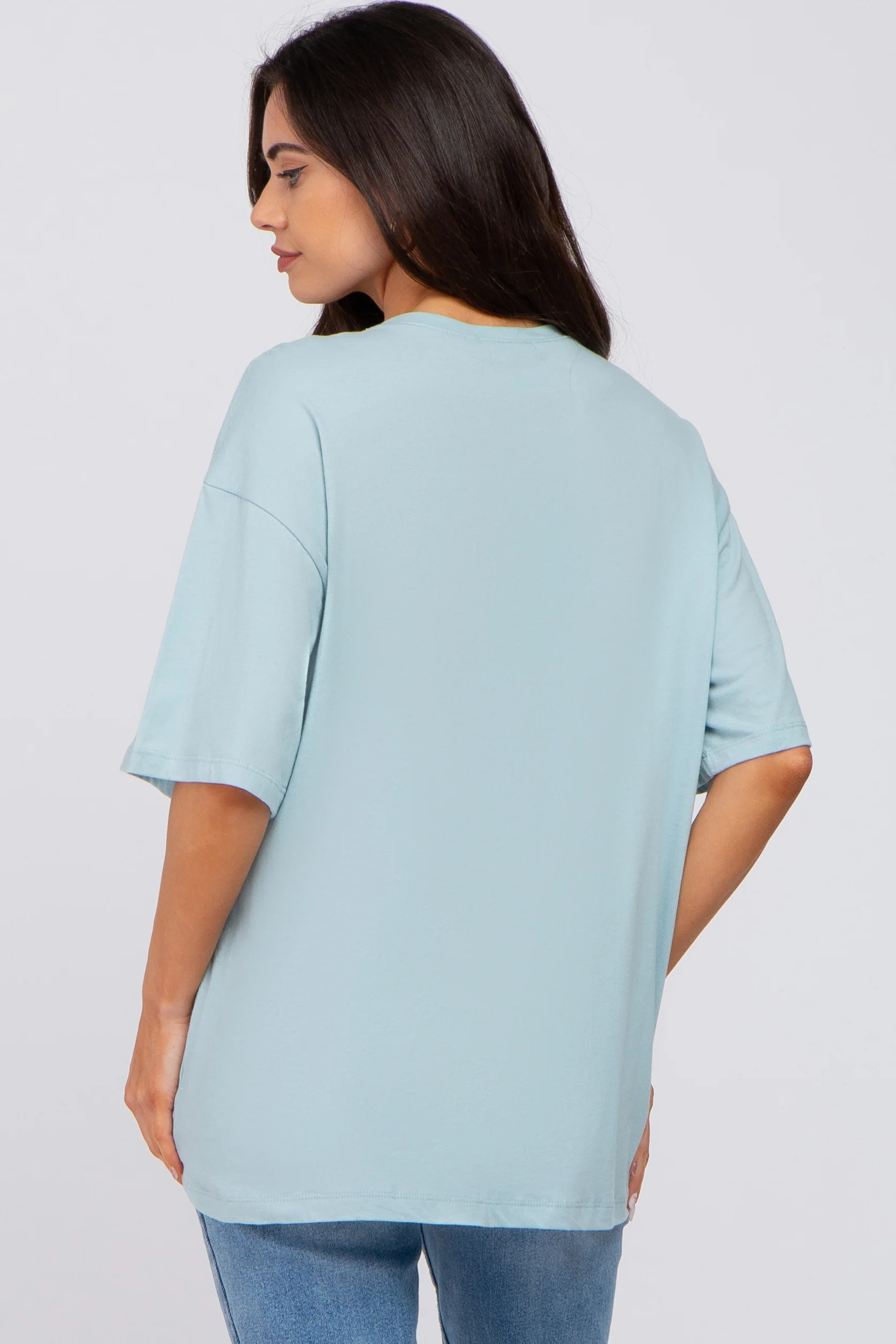 Light Blue Basic Oversized Maternity Tee - Image 3