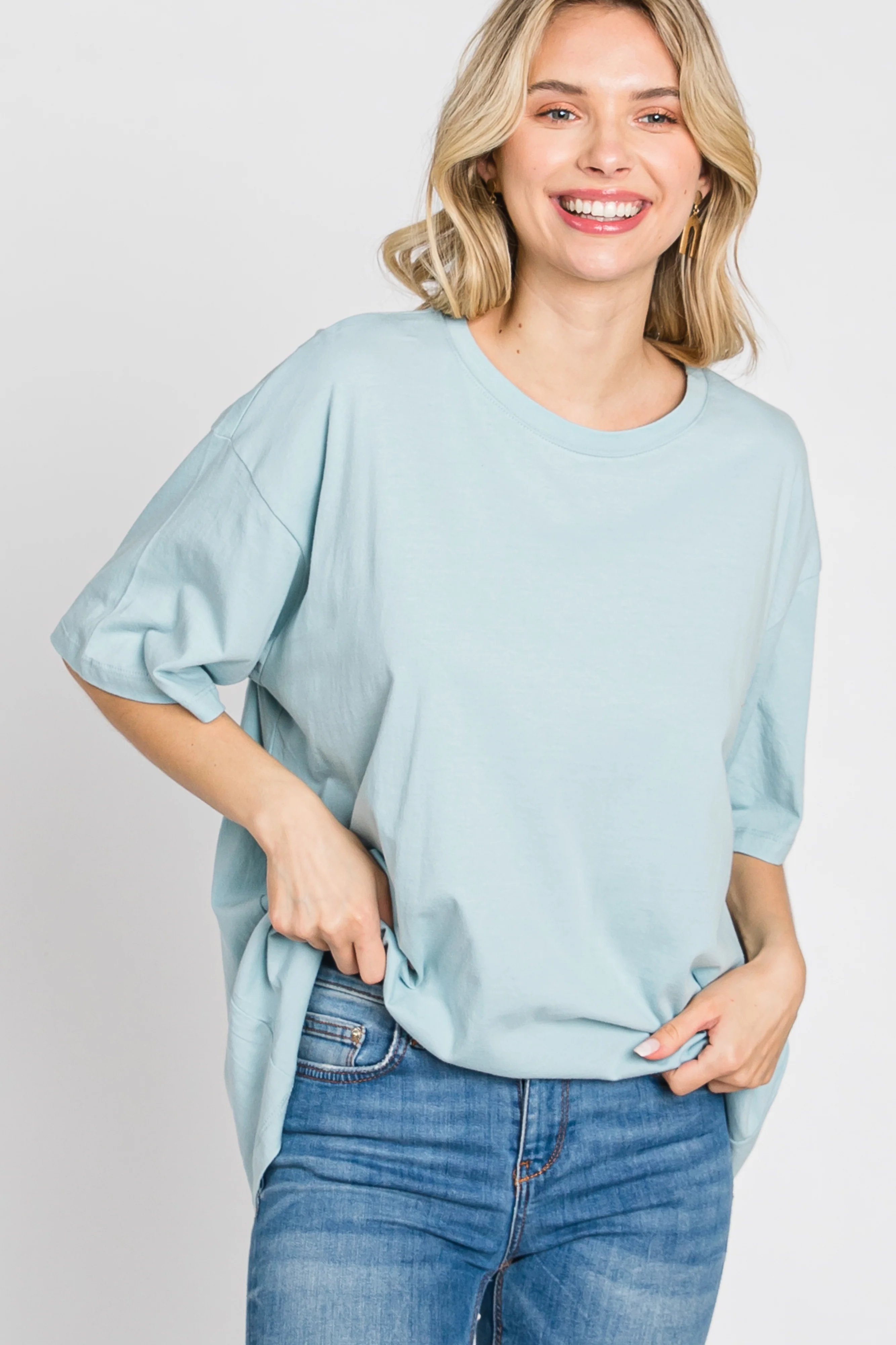 Light Blue Basic Oversized Maternity Tee - Image 5