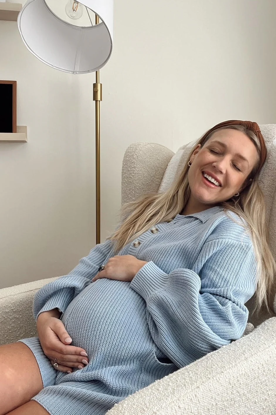 Light Blue Button Down Maternity Sweater Romper - Image 17