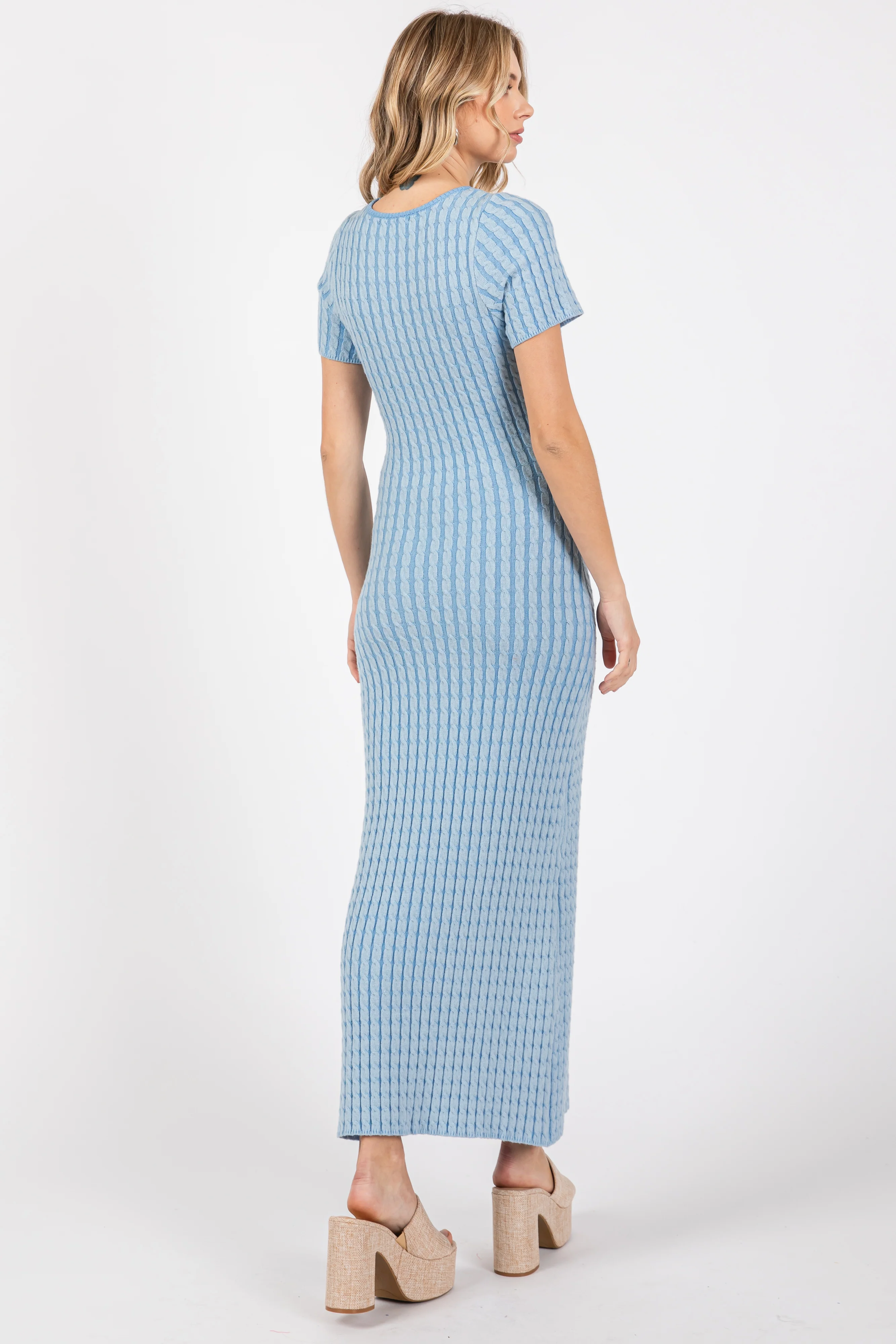 Light Blue Cable Knit Sweater Dress - Image 3
