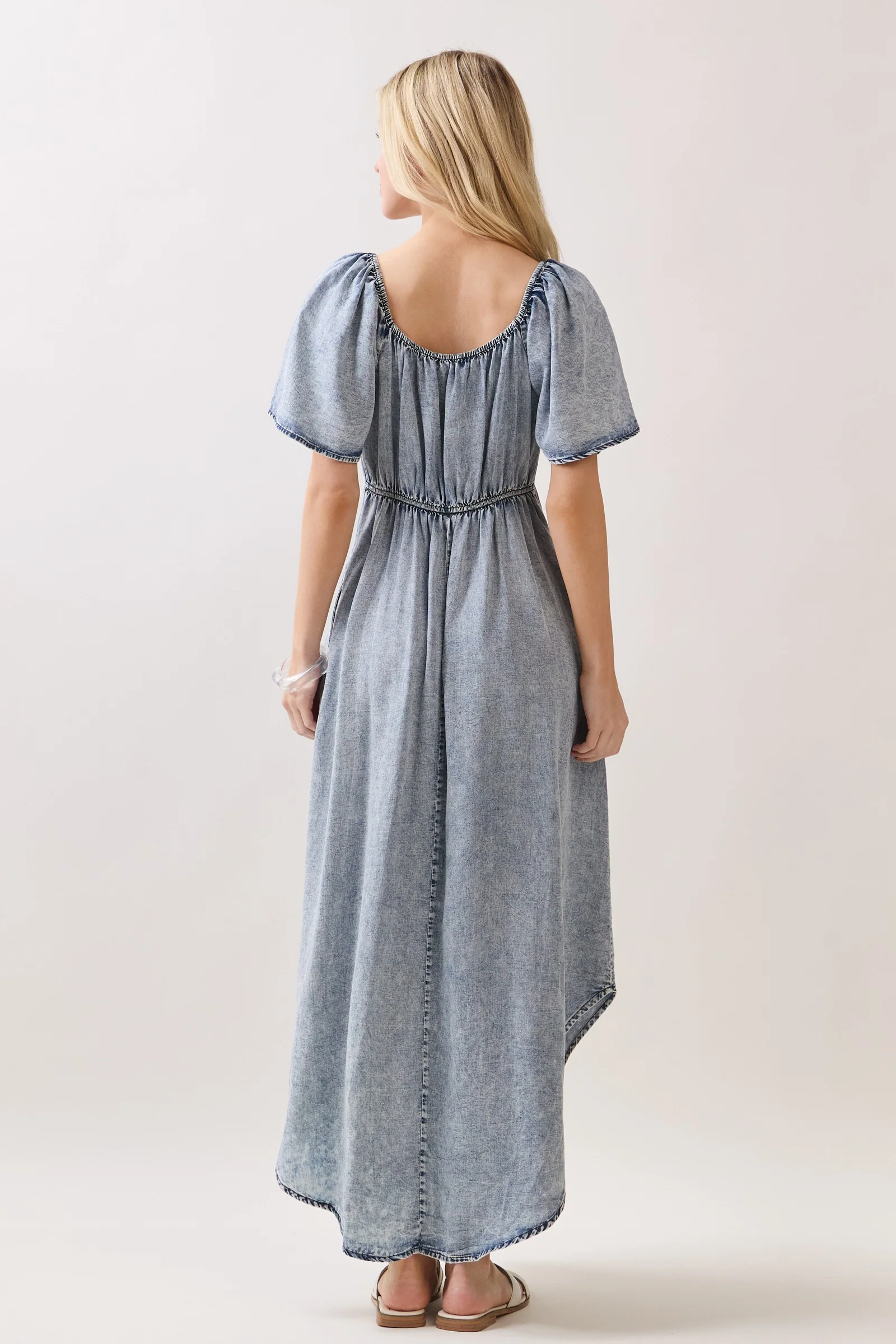 Light Blue Chambray Cinched Tie Bust Maxi Dress - Image 3