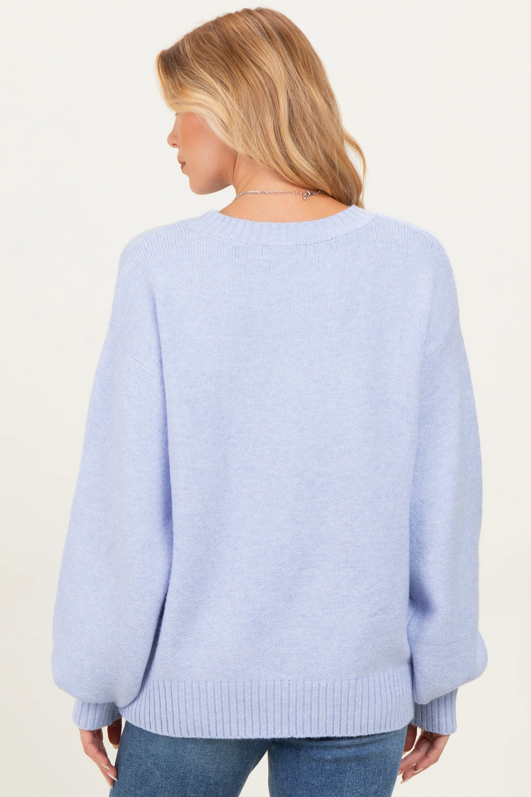 Light Blue Chunky Knit Oversized Maternity Sweater - Image 4