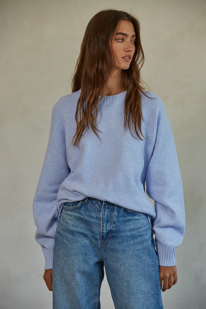 Light Blue Chunky Knit Oversized Maternity Sweater - Image 5