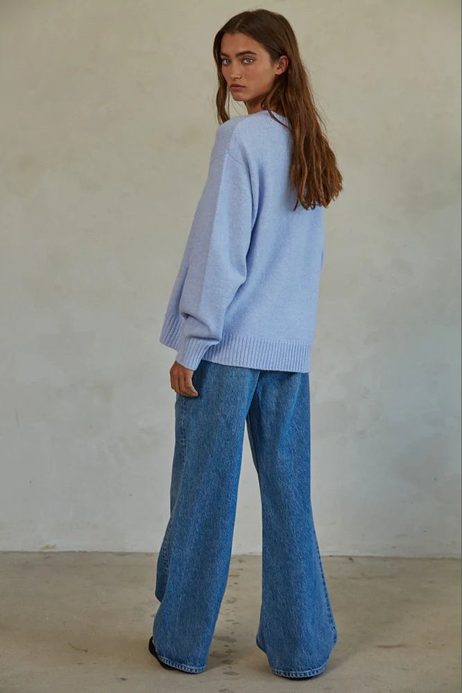 Light Blue Chunky Knit Oversized Sweater - Image 3