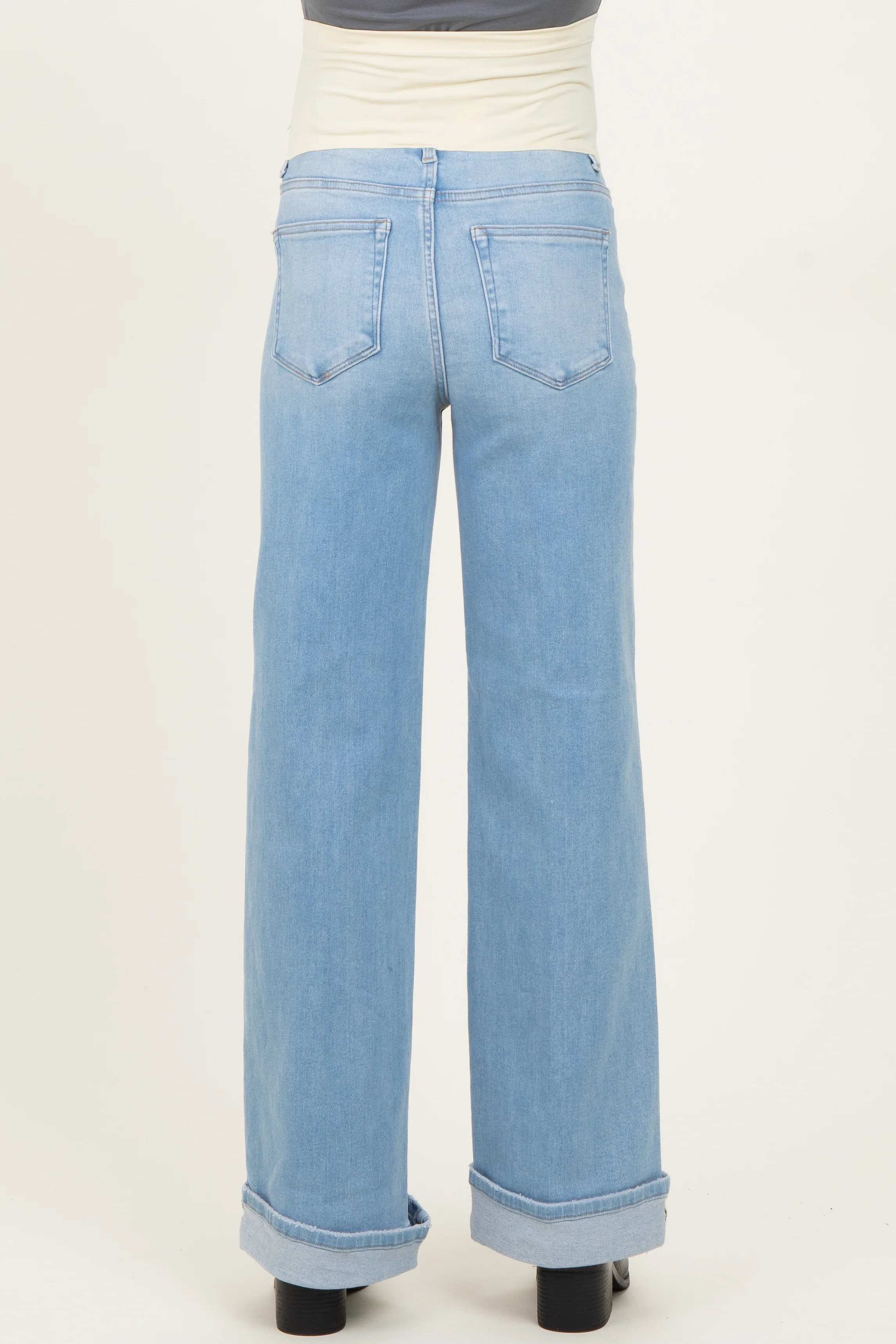 Light Blue Cuffed Wide Leg Maternity Jeans - Image 4