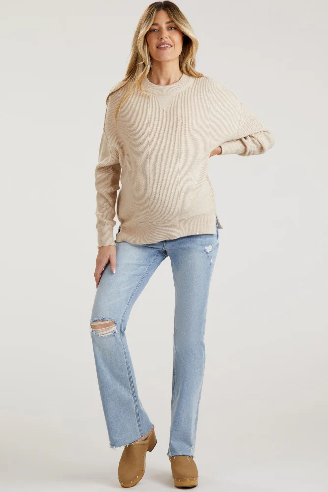 Light Blue Distressed Bootcut Maternity Jeans - Image 2