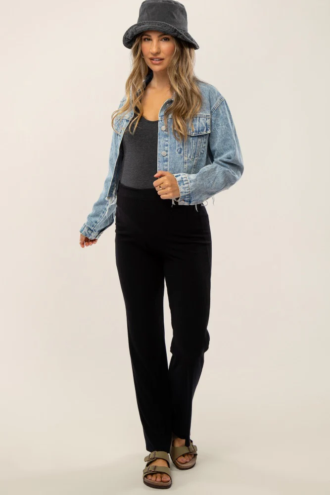 Light Blue Distressed Cropped Maternity Denim Jacket - Image 4