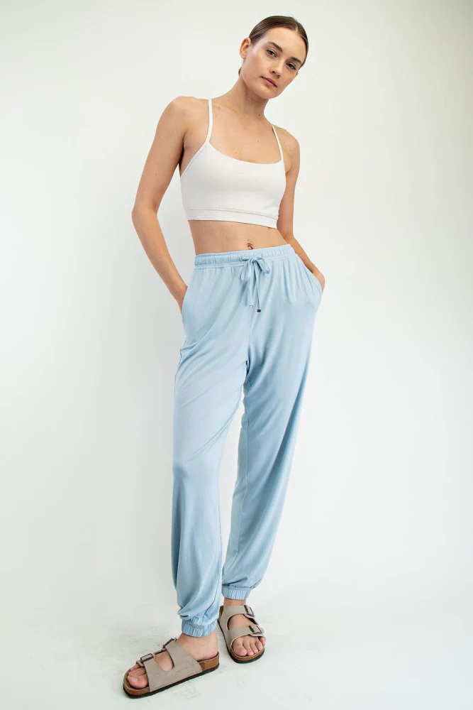 Light Blue Drawstring Maternity Jogger Pants - Image 6