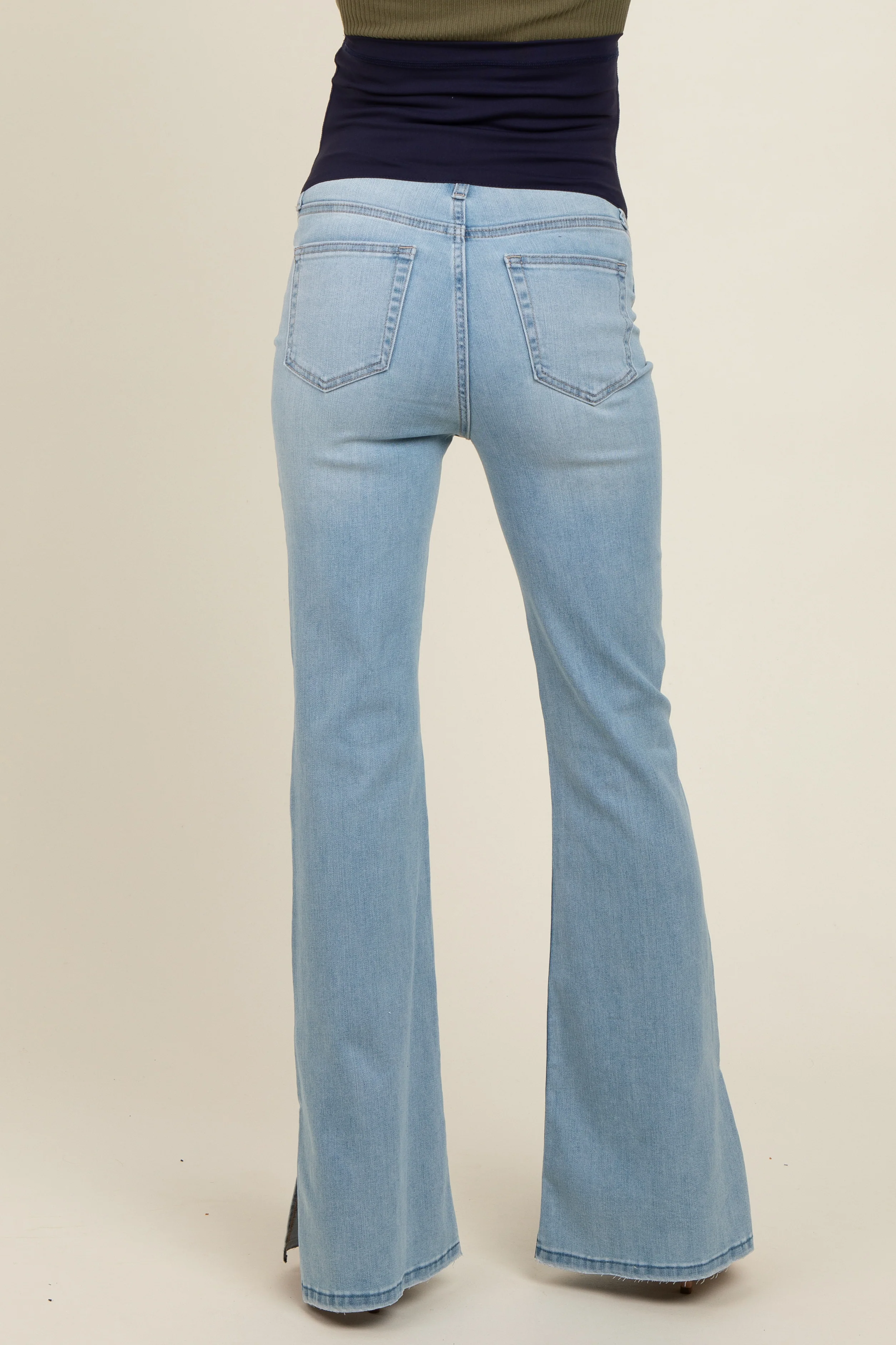 Light Blue Flare Leg Maternity Jeans - Image 5
