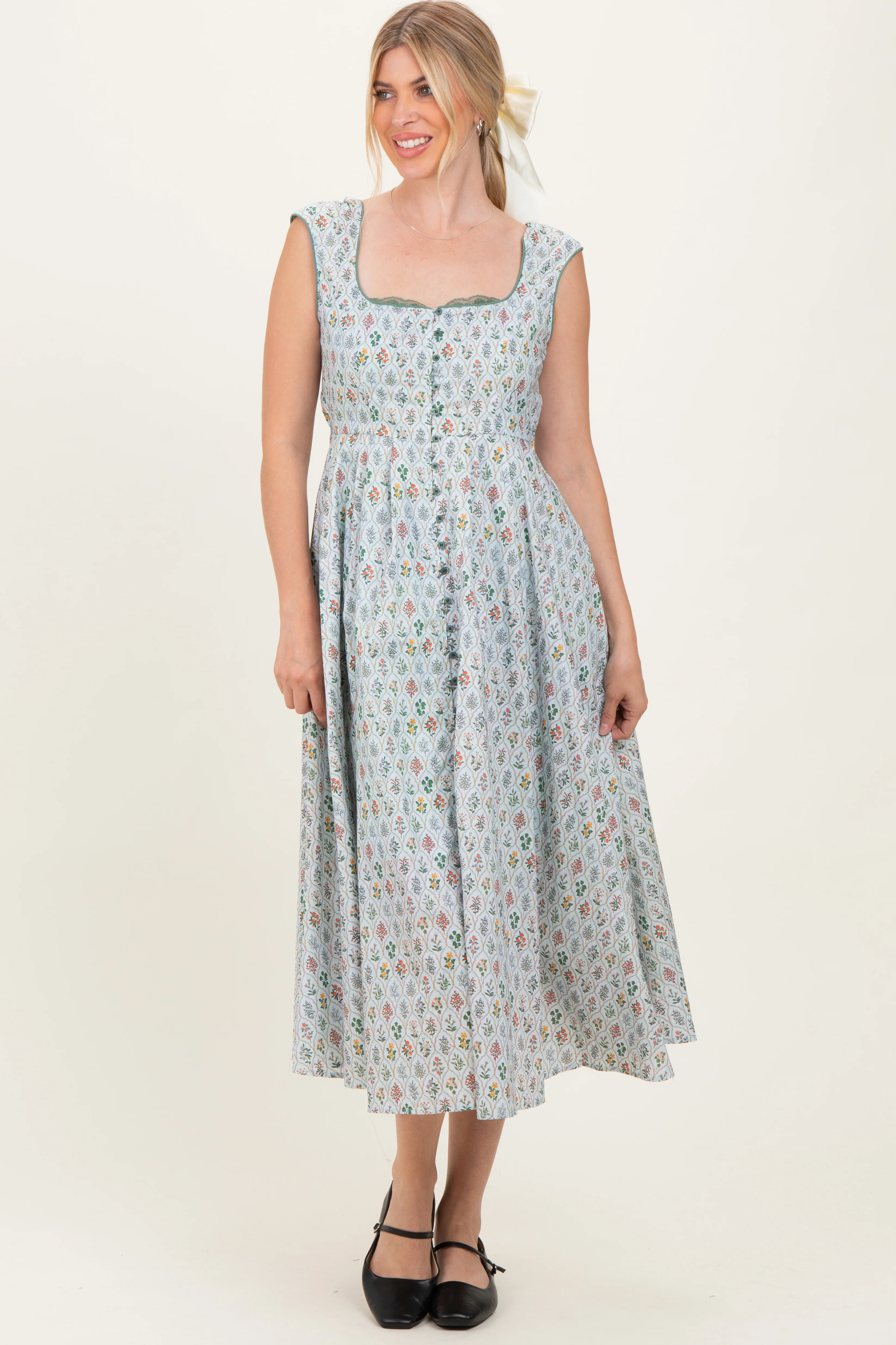 Light Blue Floral Button Front Sleeveless Maxi Dress - Image 2