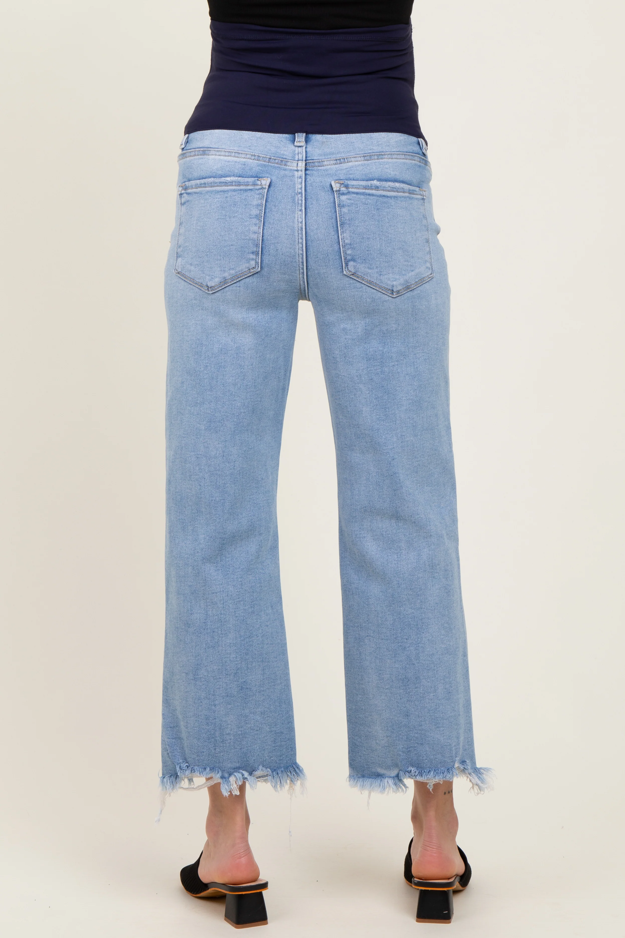 Light Blue Fringe Hem Cropped Straight Leg Maternity Jeans - Image 5