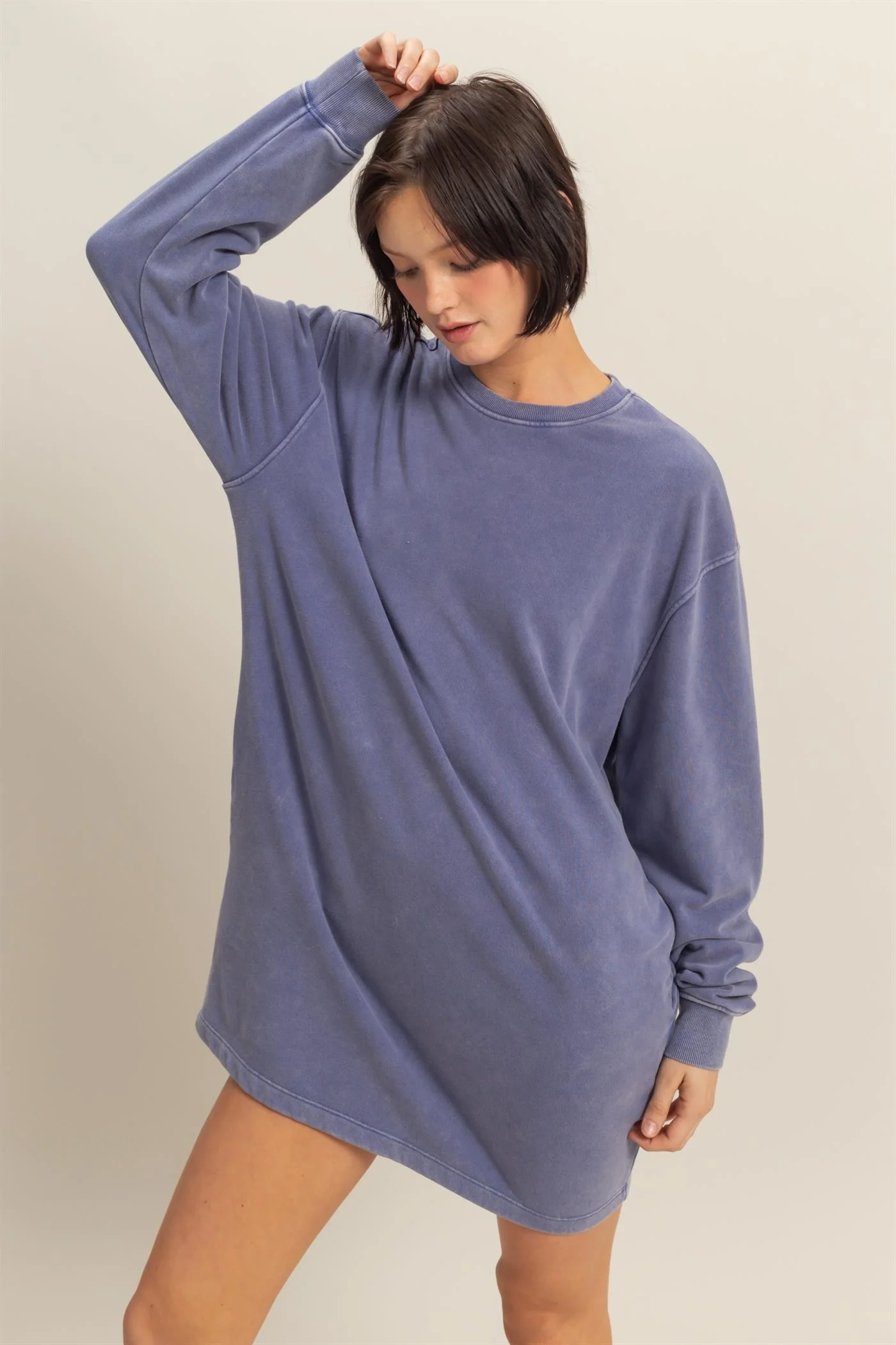 Light Blue Long Sleeve Oversized Sweatshirt Maternity Mini Dress - Image 5