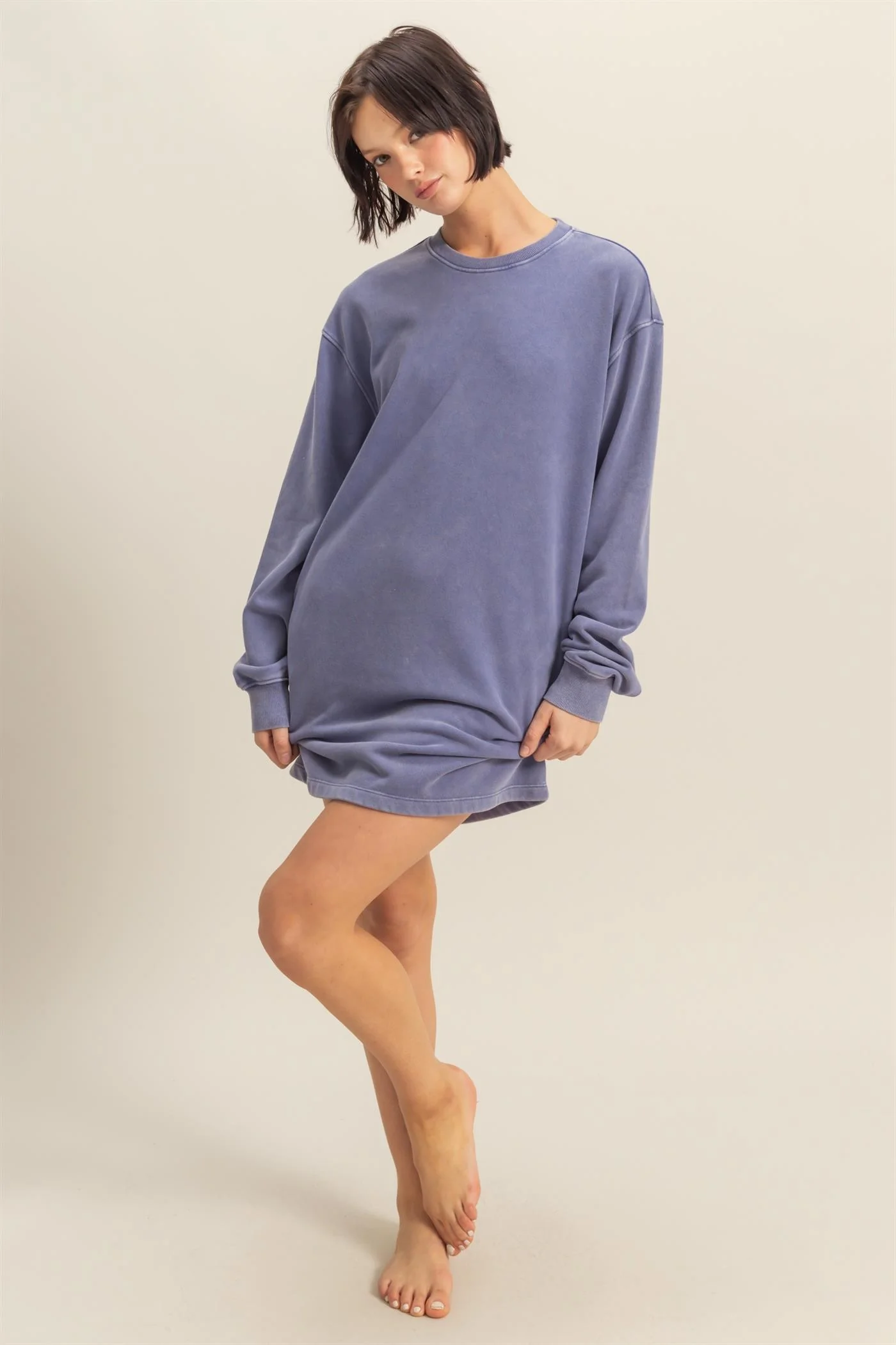 Light Blue Long Sleeve Oversized Sweatshirt Mini Dress - Image 4