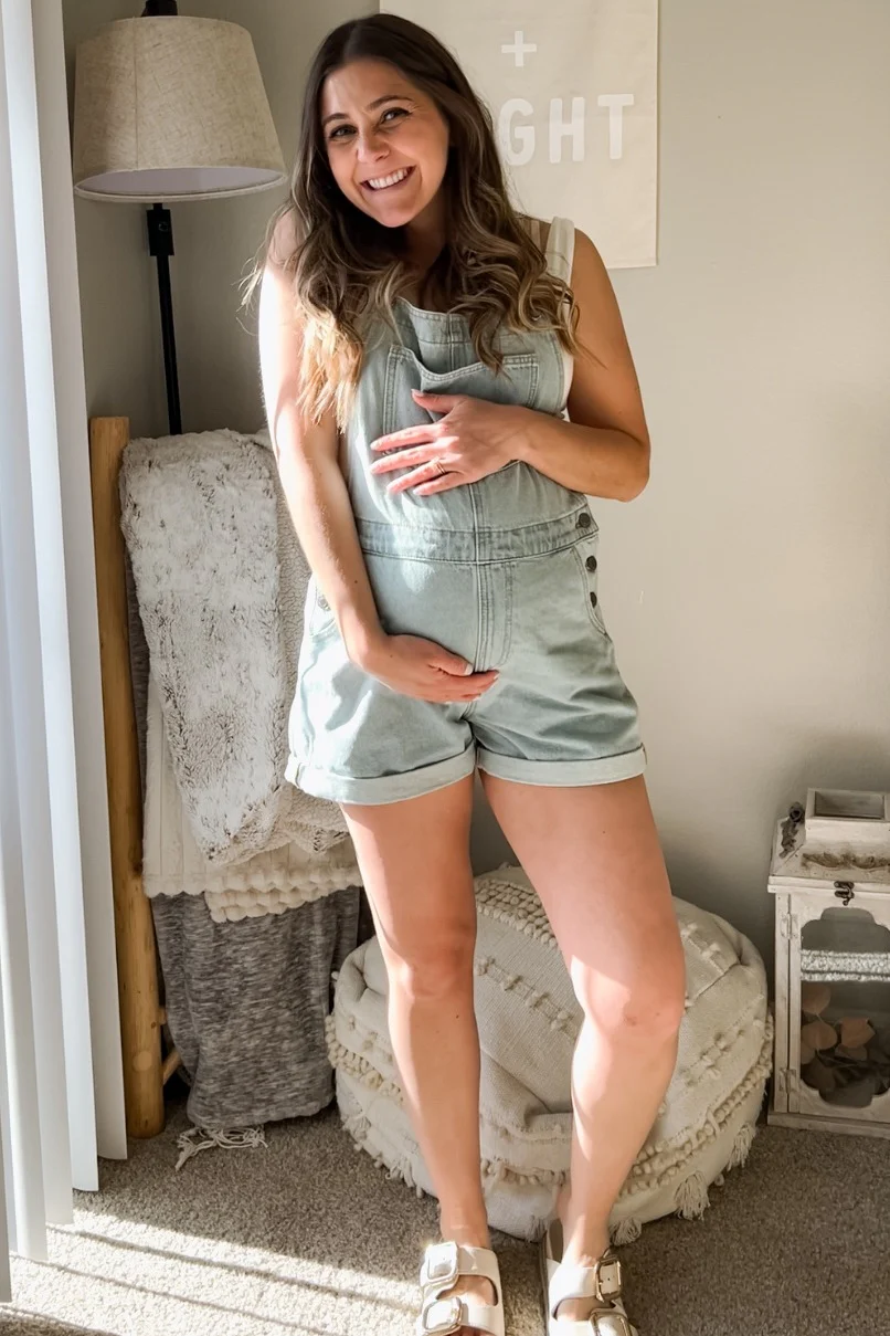 Light Blue Maternity Denim Short Overalls - Image 7